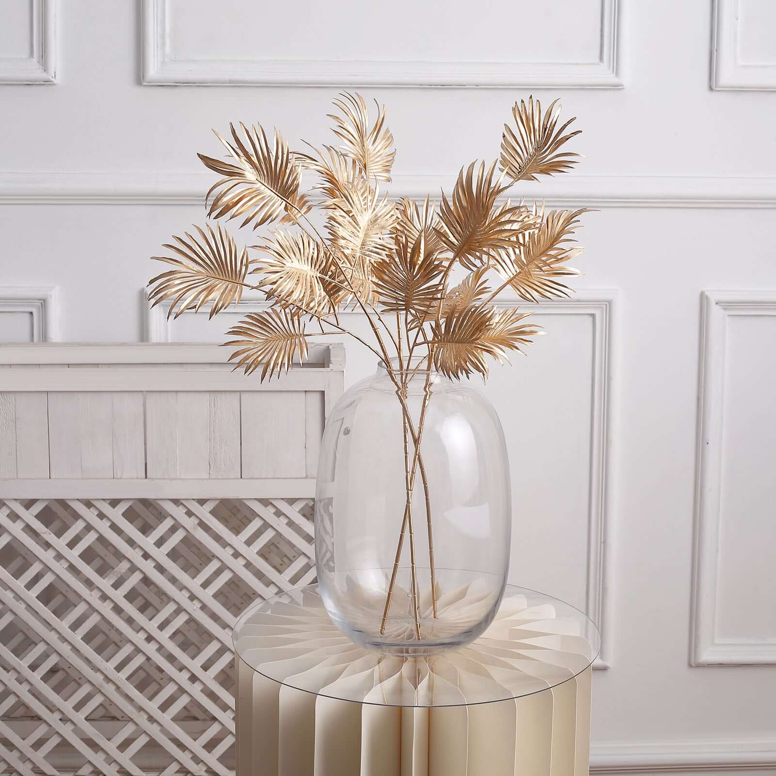 3-Piece Metallic Gold Artificial Palm Leaf Branches - Ideal for Boho Tropical & Modern Decor