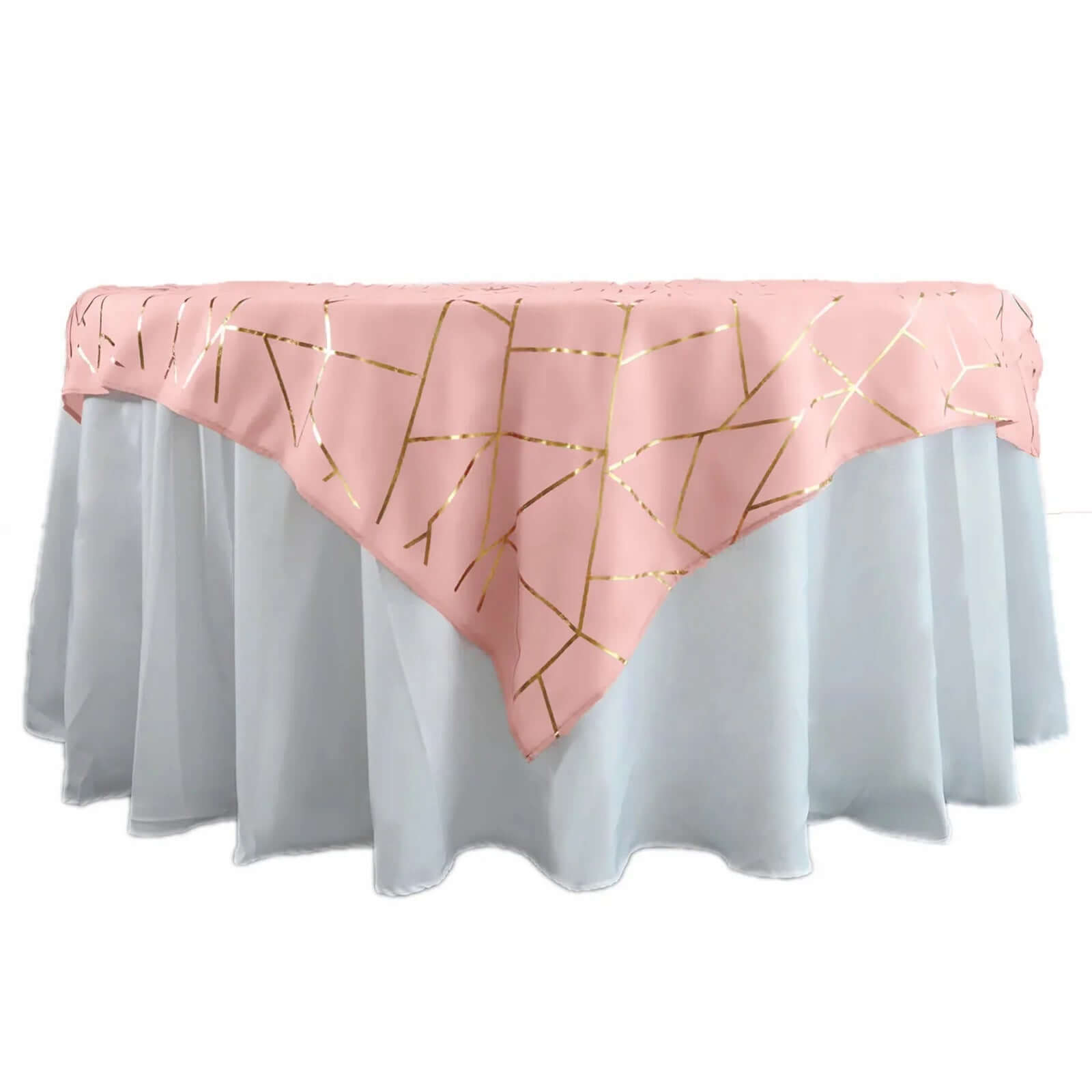 Hot! Wrinkle-Resistant Dusty Rose Polyester Table Overlay with Gold Foil Pattern