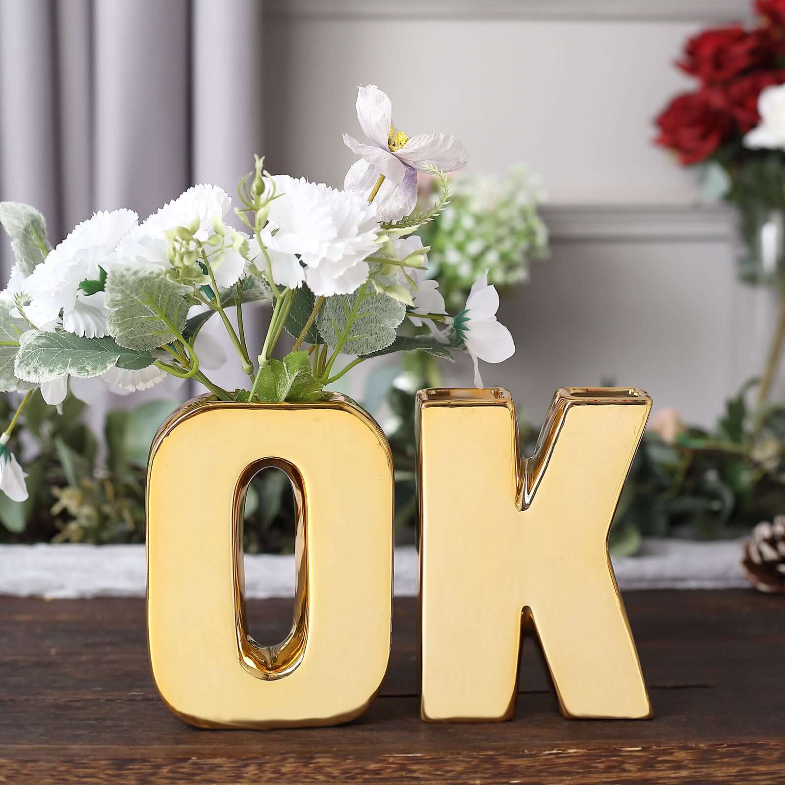 Elegant Gold-Plated Ceramic Letter K Vase - Ideal Planter for Events and Decor