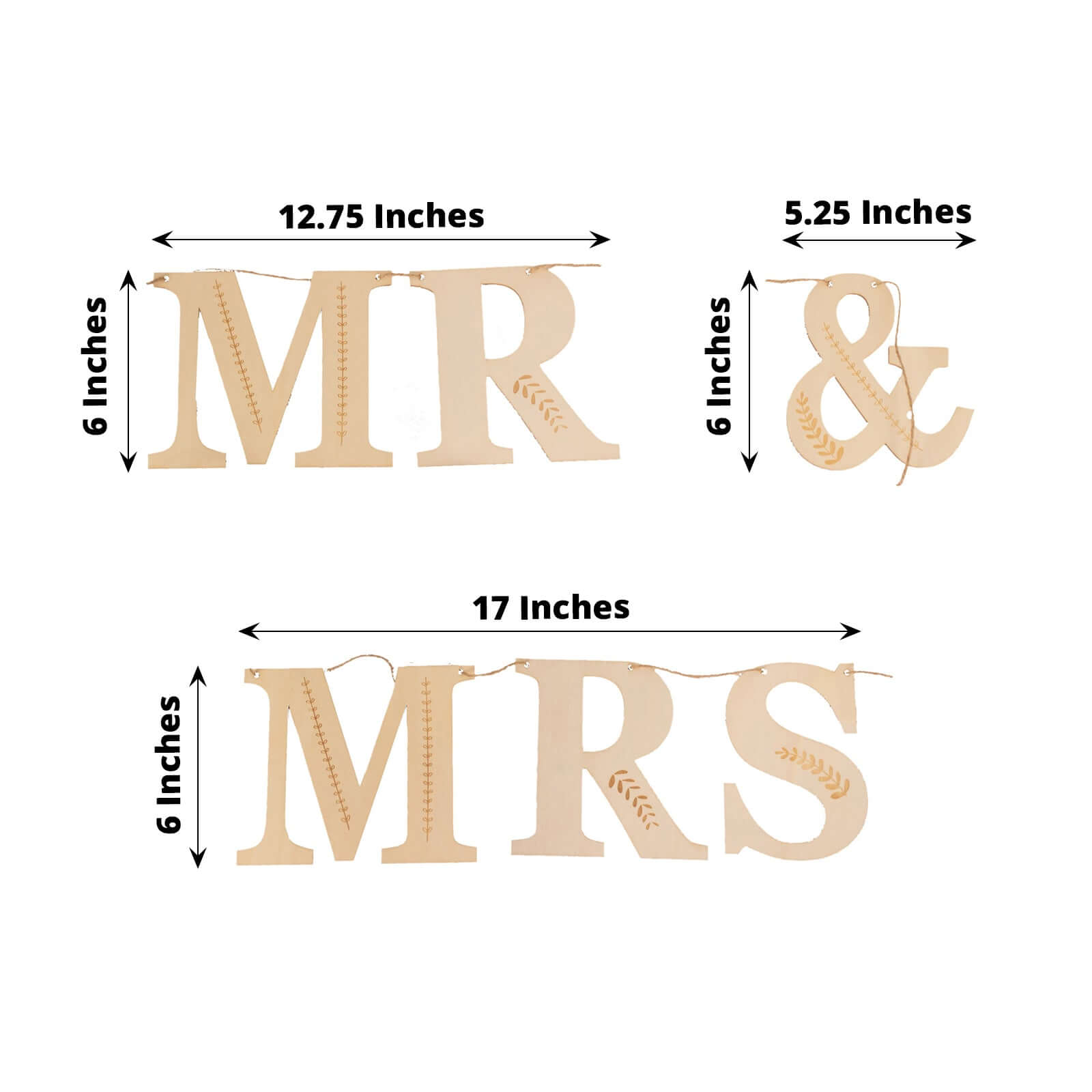 10ft Handmade Natural Pre - Strung Mr & Mrs Wooden Letter Banner with Rustic Botanical Design for Anniversaries