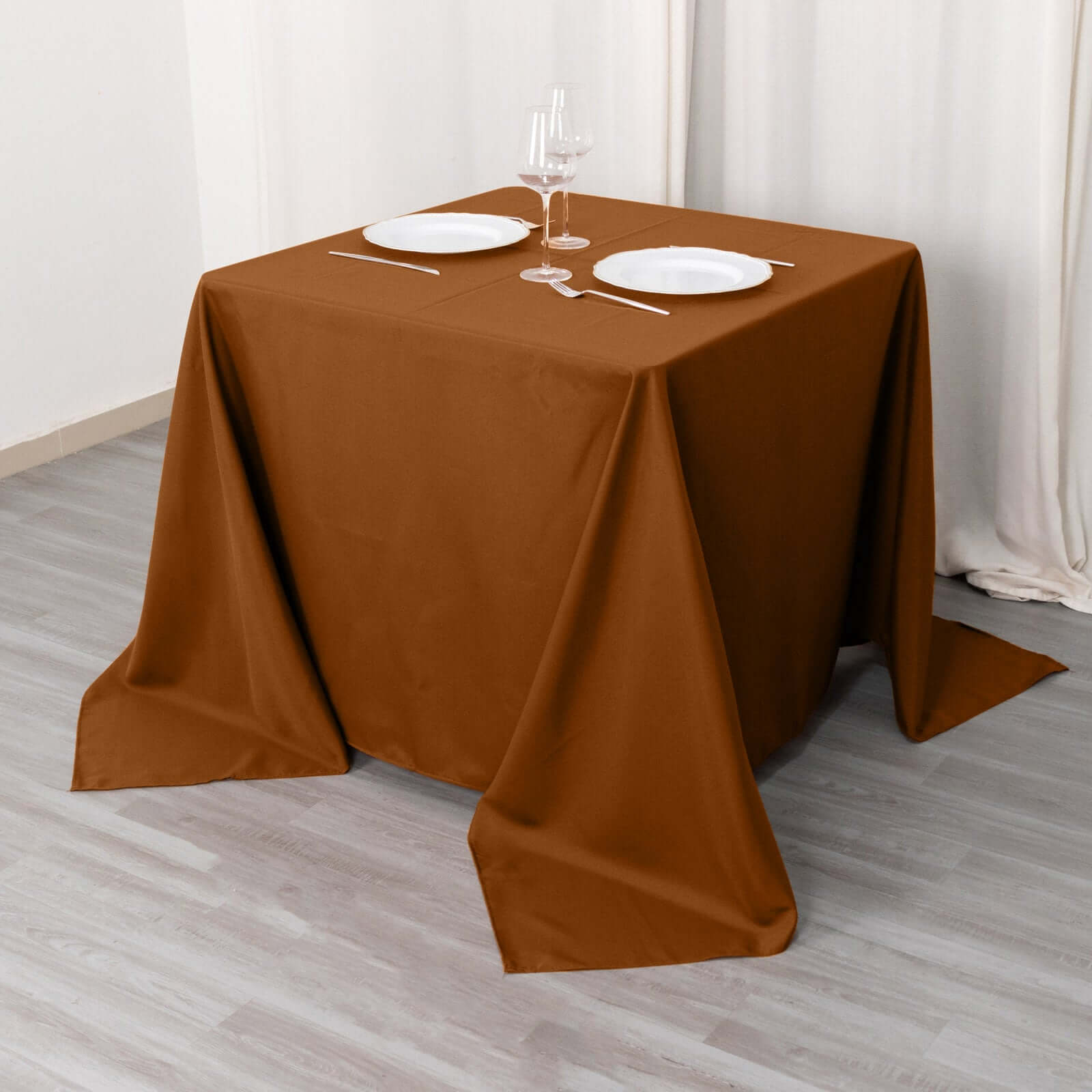 Durable & Wrinkle-Resistant Polyester Square Tablecloth in Cinnamon Brown, 90x90