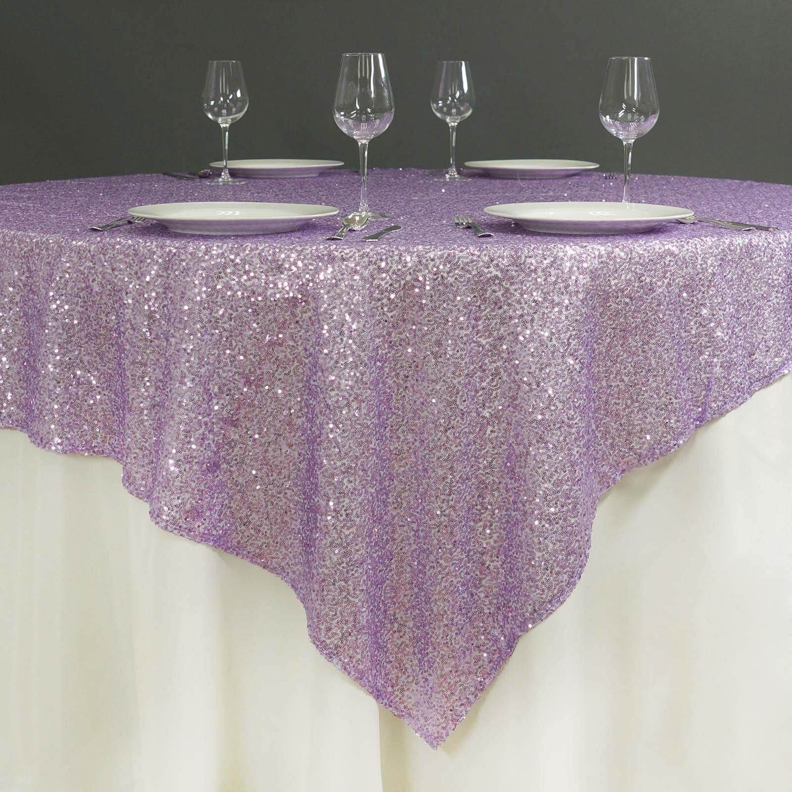 Lavender Lilac Sparkly Sequin Square Table Overlay 72x72 Tablecloth