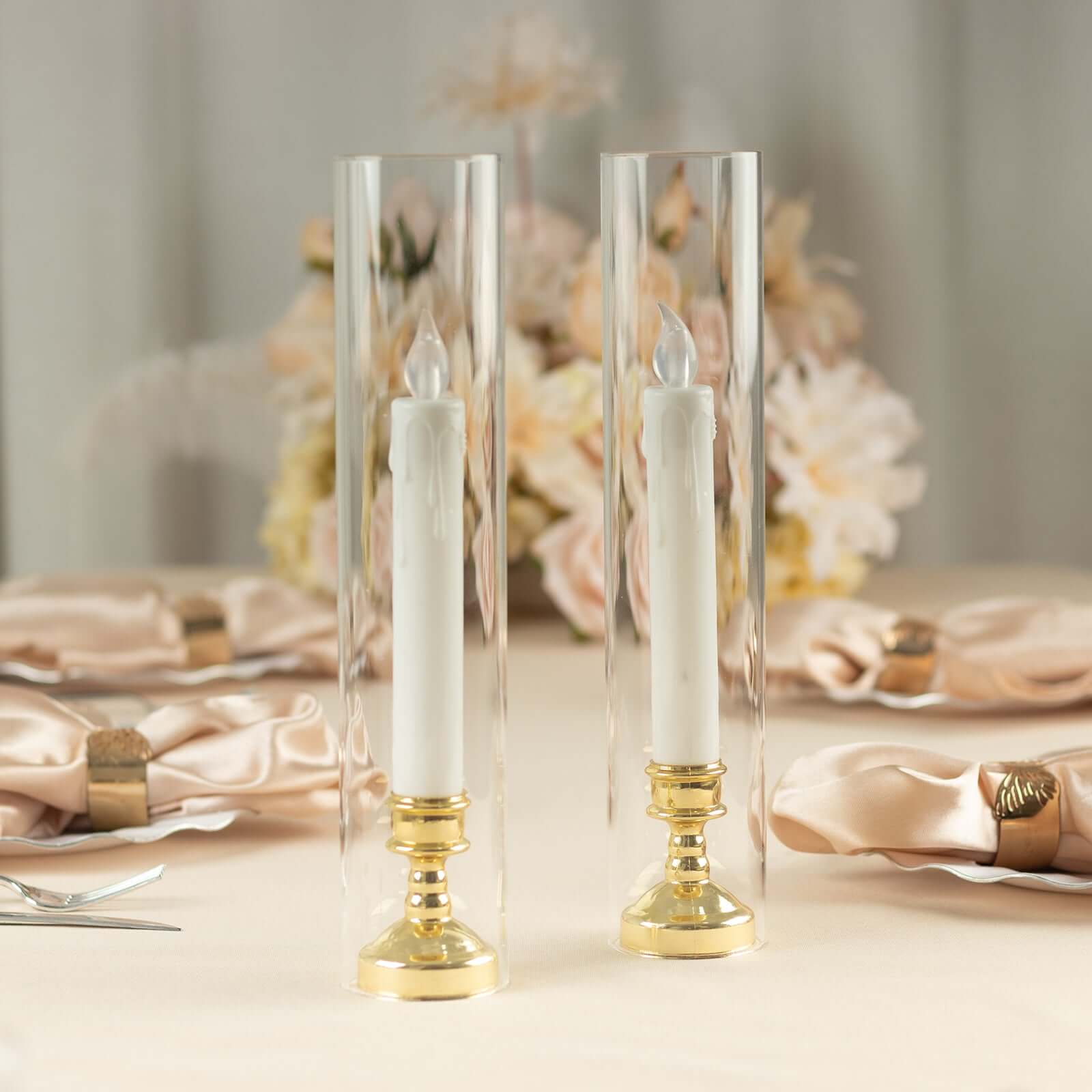 Hot Deal! 2-Pack Clear Glass Pillar Hurricane Candle Shades, 12" Tall with 2.25" Open Ends