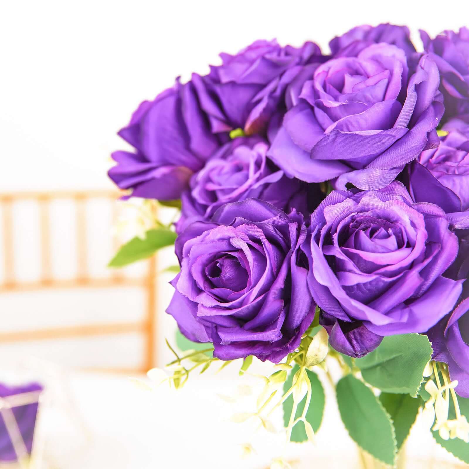 Exclusive Deal! 2 Bushes of 18 Real - Touch Purple Artificial Silk Rose Flower Bouquets for Decor