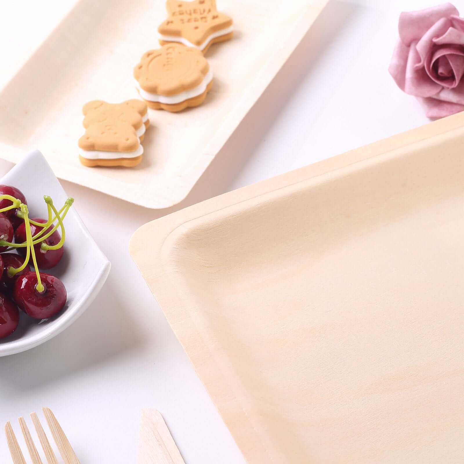 12-Pack Natural Birchwood 8x10 Rectangle Disposable Dinner Plates - Ideal for Farmhouse Events