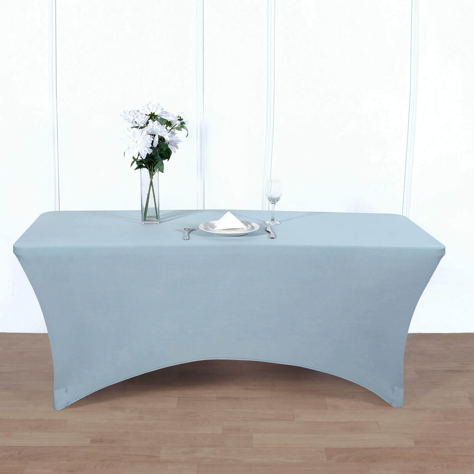 Durable 6ft Dusty Blue Stretch Spandex Rectangle Tablecloth for Events