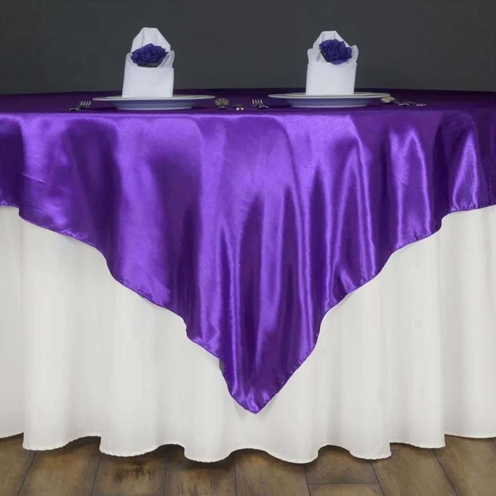 Exclusive Purple Satin 60x60 Square Table Overlay - Smooth & Silky Touch