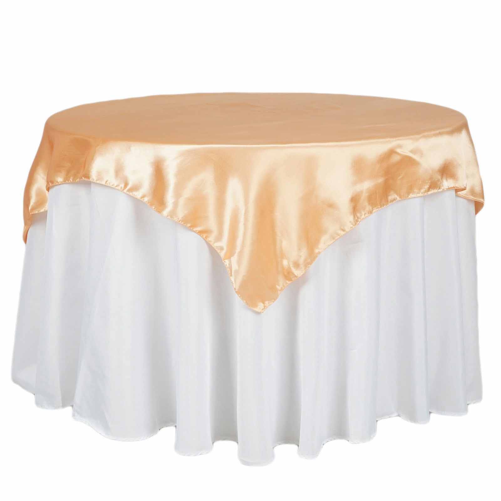 Hot! Peach Satin 72x72 Square Table Overlay with Smooth Finish