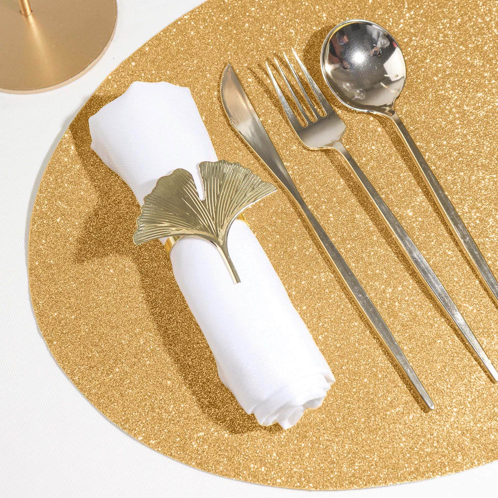 Hot Sale! 6-Piece Set of Champagne-Colored Glittery Oval Non-Slip Vinyl Placemats for Table Decor