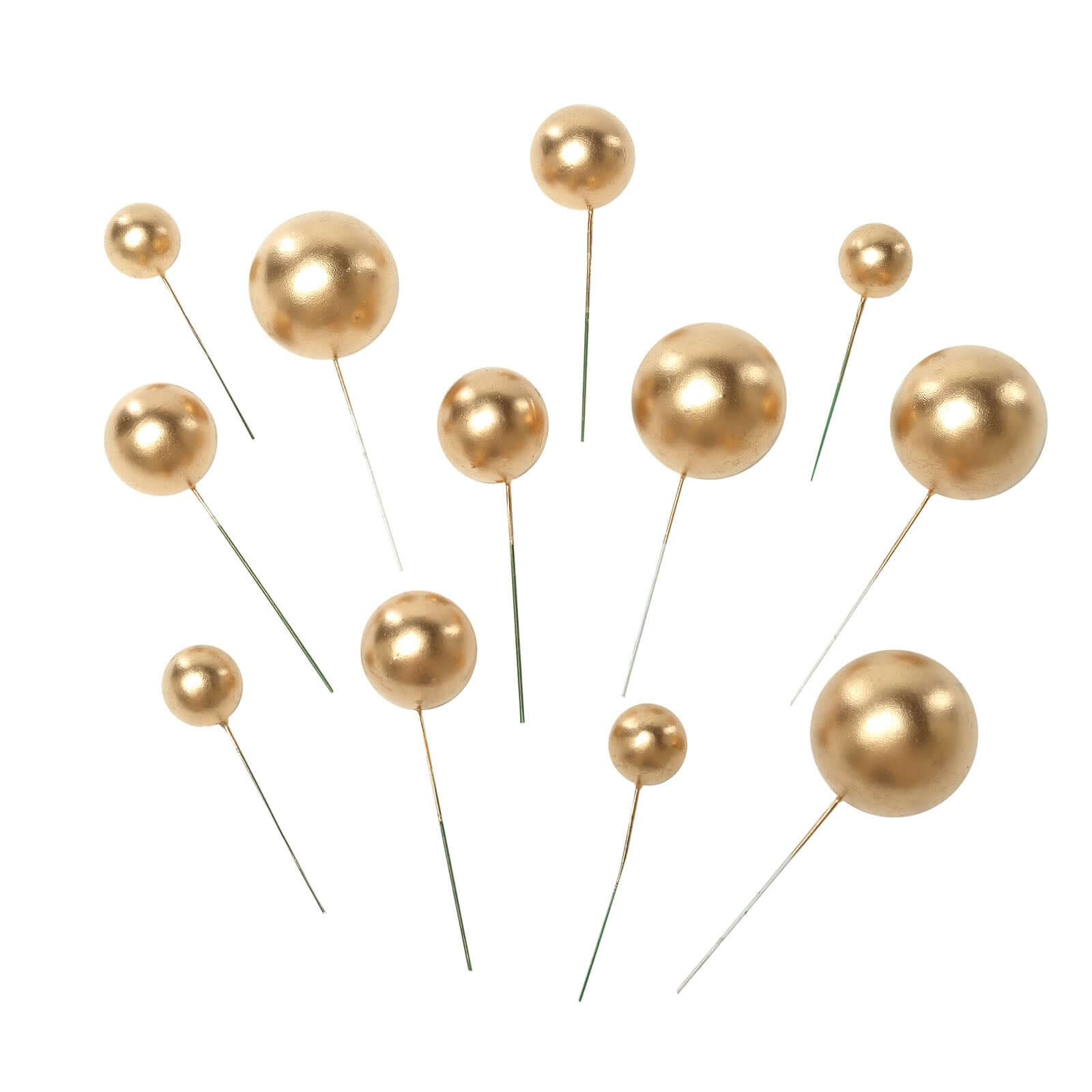 12 Pieces Gold Faux Pearl Ball Cake Toppers in Assorted Sizes for DIY Cupcake Decor