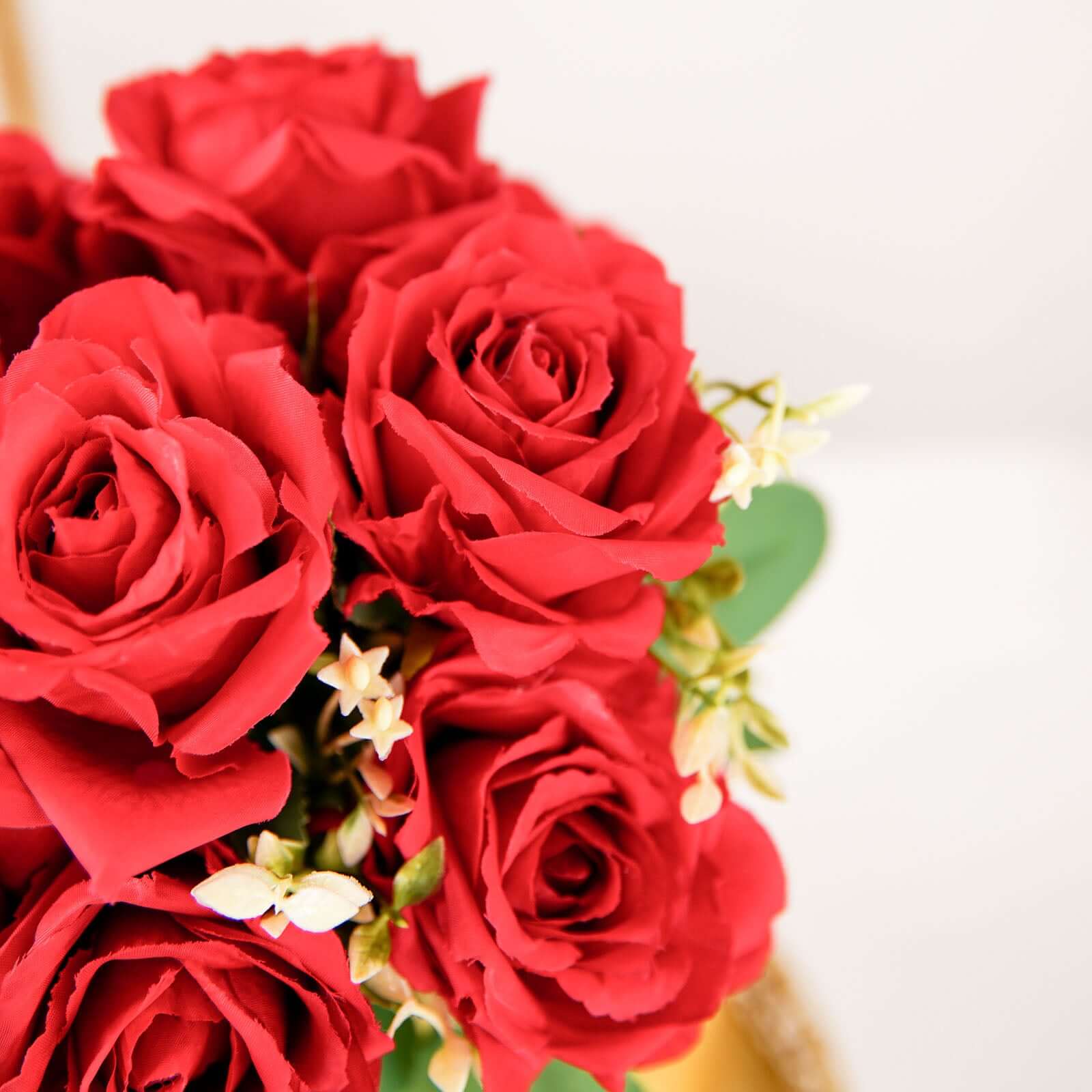 18-Piece Real Touch Red Silk Artificial Rose Flower Bouquet with 2 Bushes