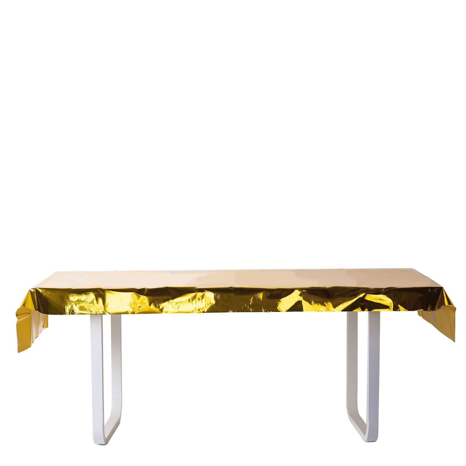 Disposable 40x90 Gold Metallic Foil Rectangle Plastic Tablecloth for Parties - Great Value!