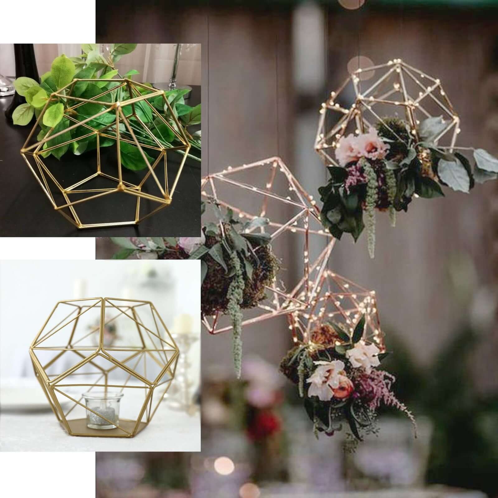 Stunning Rose Gold Metal Pentagon Prism Geometric Tealight Candle Holder - Ideal for Decor