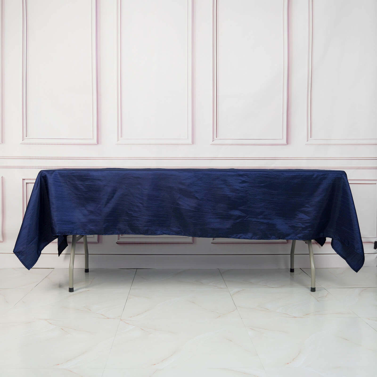 Navy Blue Accordion Crinkle Taffeta Rectangle Tablecloth 60x102