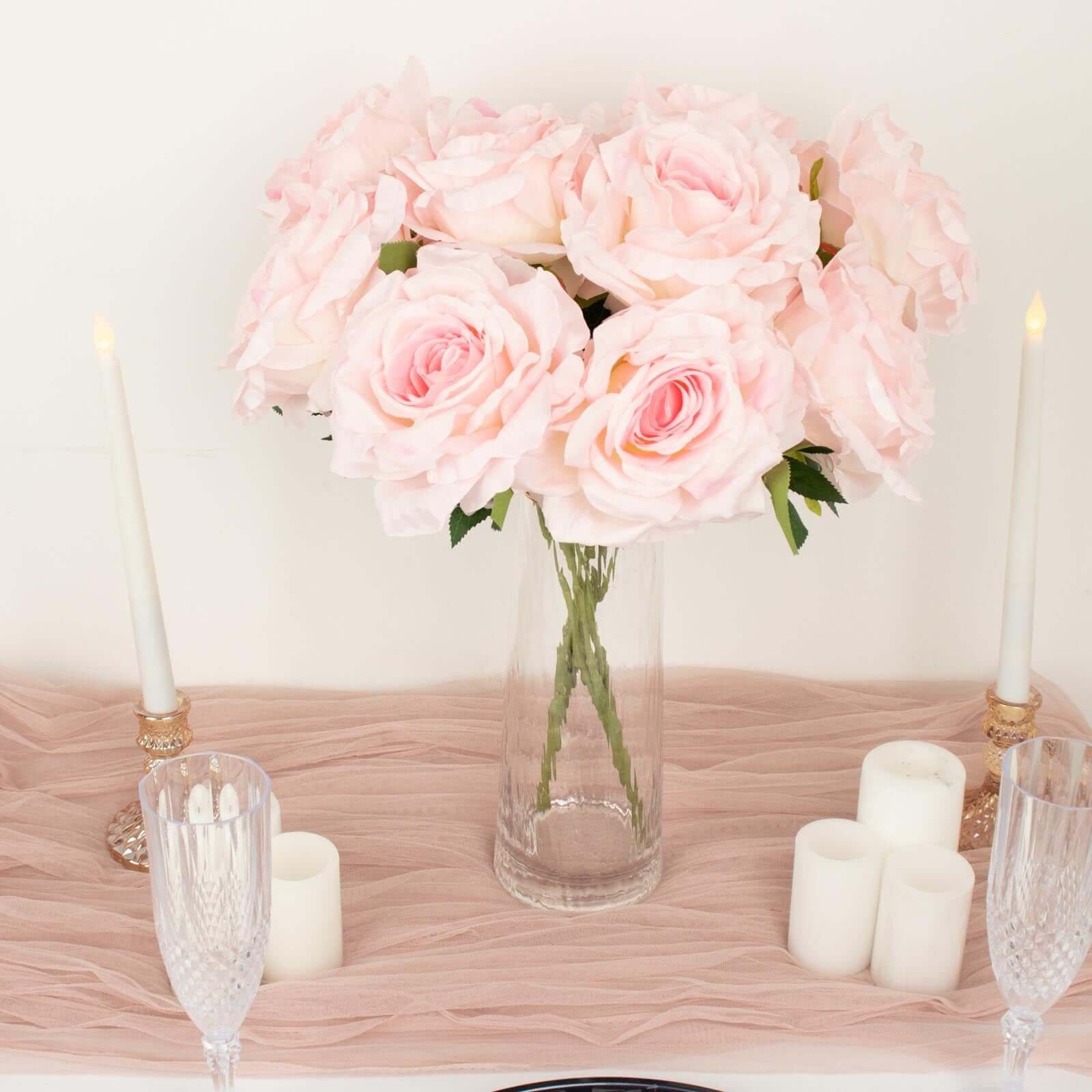 17-Inch Blush Premium Silk Jumbo Rose Flower Bouquet, High-Quality Artificial Wedding Florals