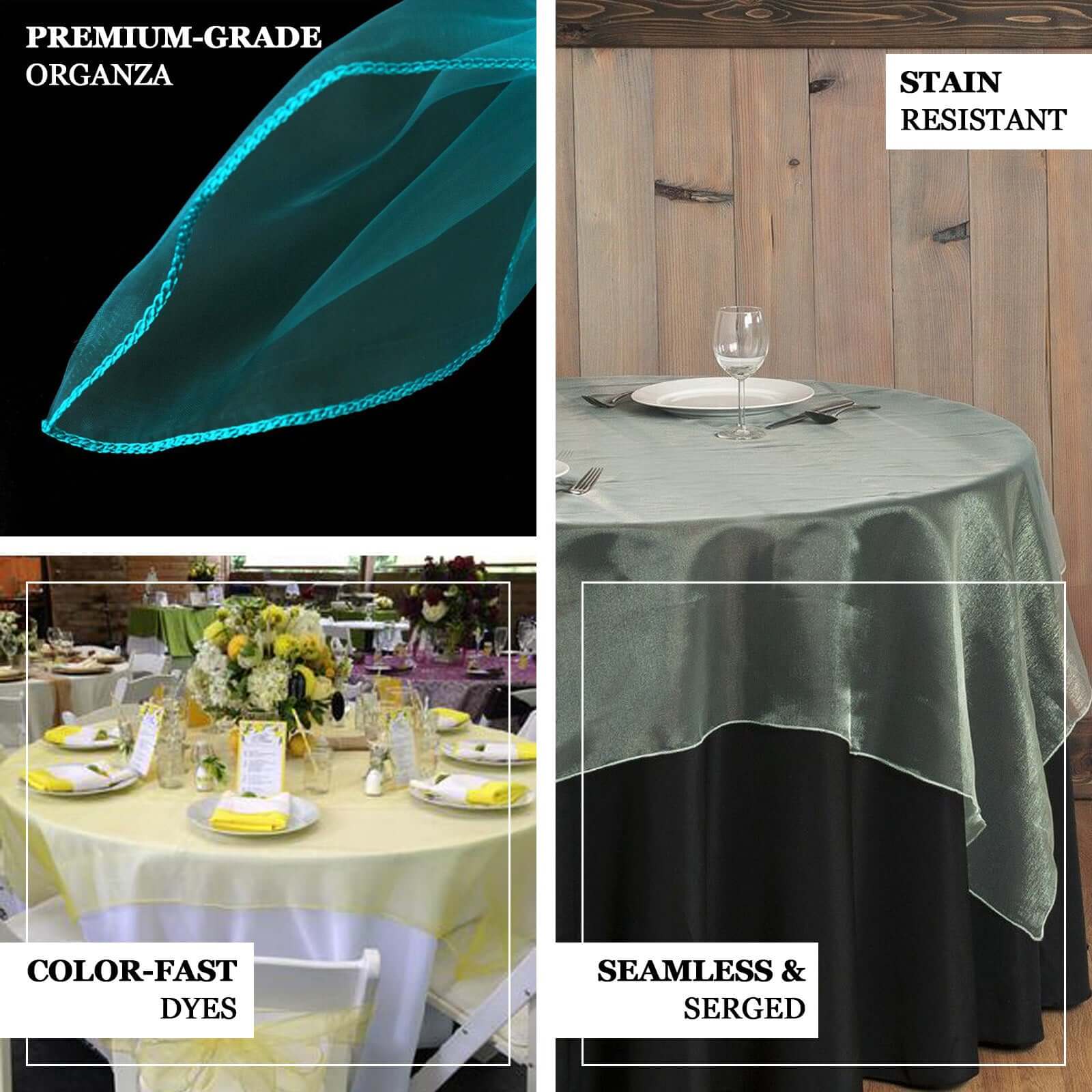 Hot! Light Blue Organza 72x72 Square Table Overlay - Sheer Table Cover