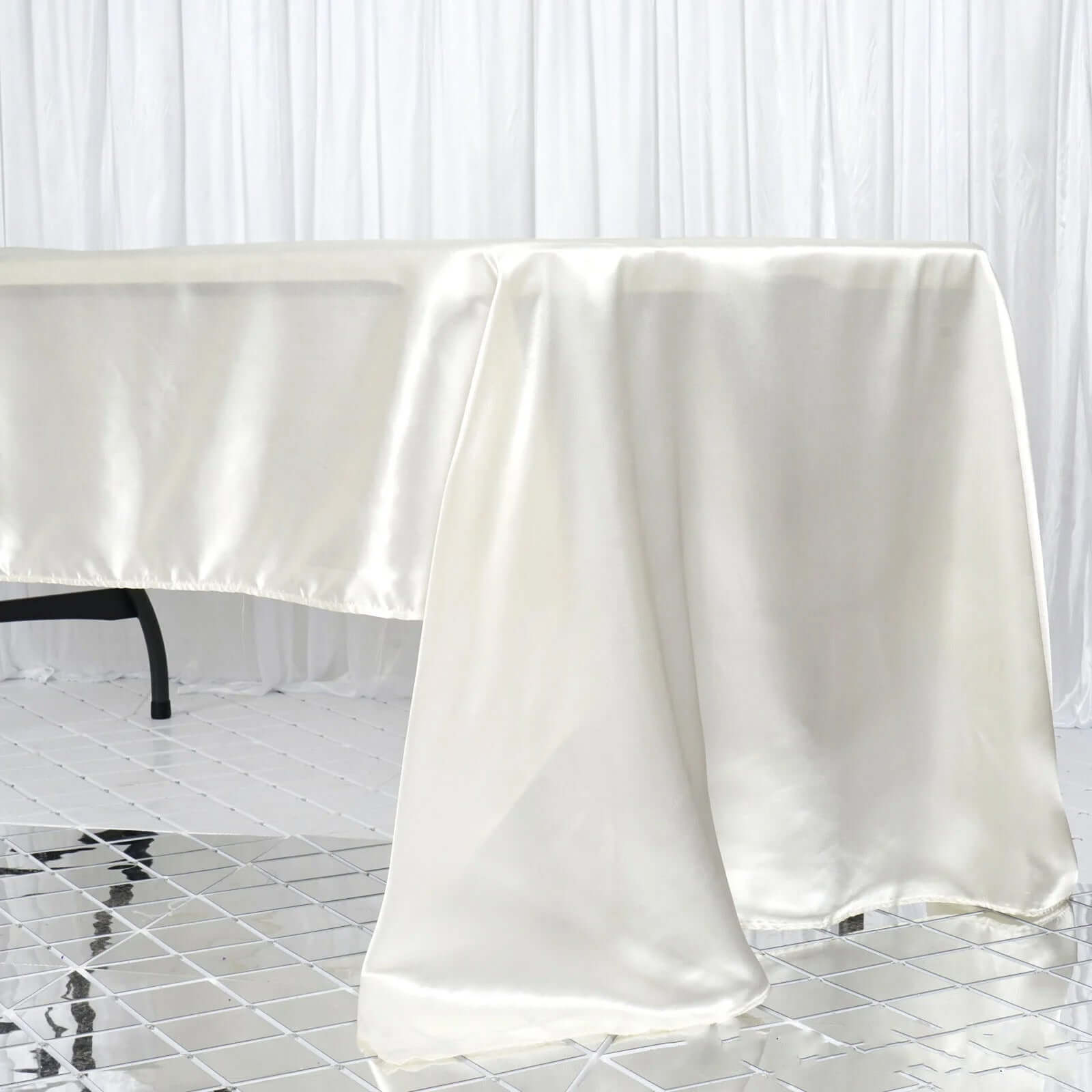 Ivory Satin Rectangular Tablecloth (60x126) - Smooth, Lustrous, and Stain-Resistant