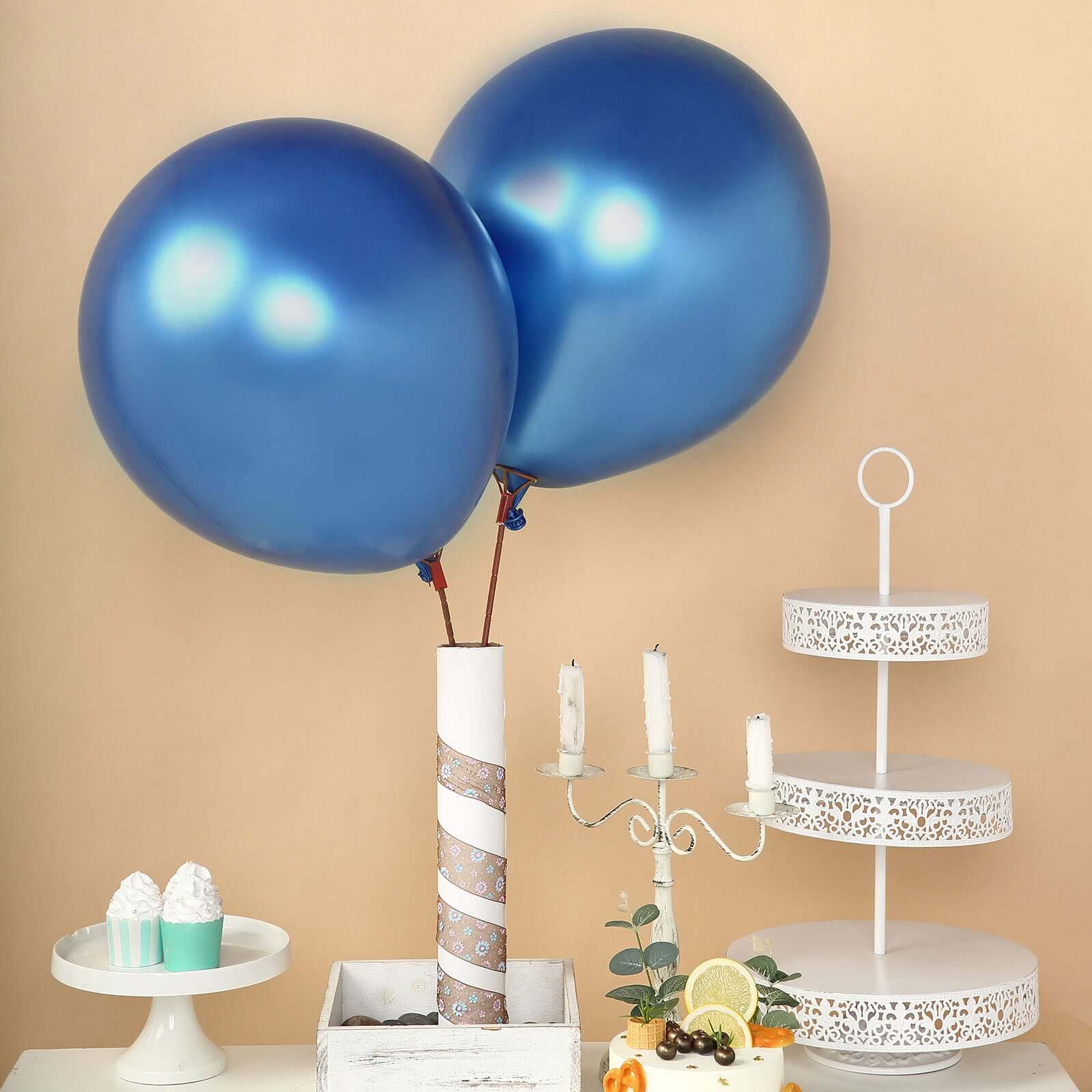 Hot Sale! 5-Piece Set of 18-Inch Royal Blue Metallic Chrome Latex Balloons for Helium or Air Filling
