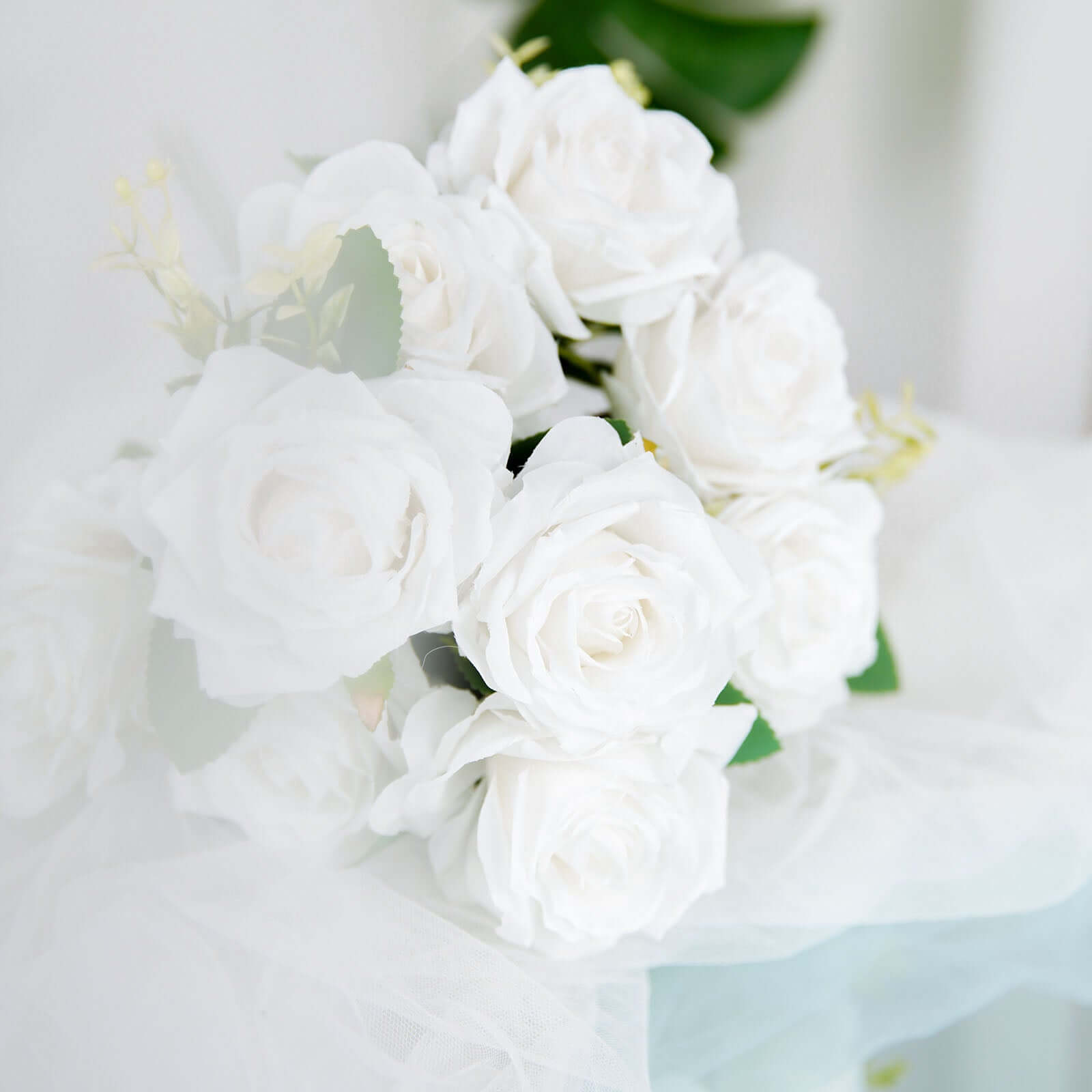 2 Bushes of 18 Realistic Touch White Silk Long Stem Artificial Rose Flower Bouquets