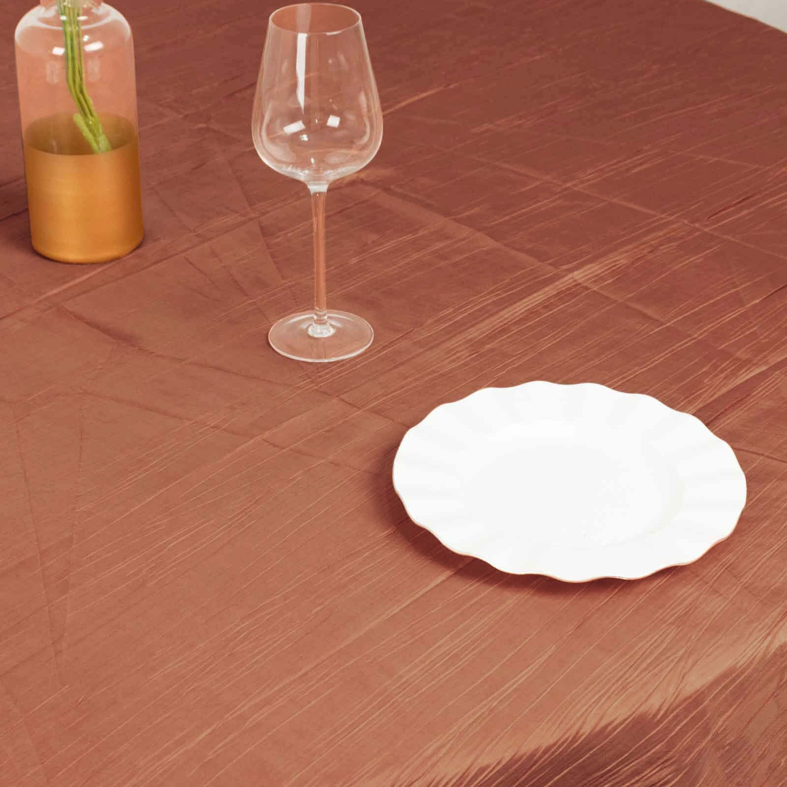 Hot! 90x90 Square Terracotta (Rust) Accordion Crinkle Taffeta Table Overlay