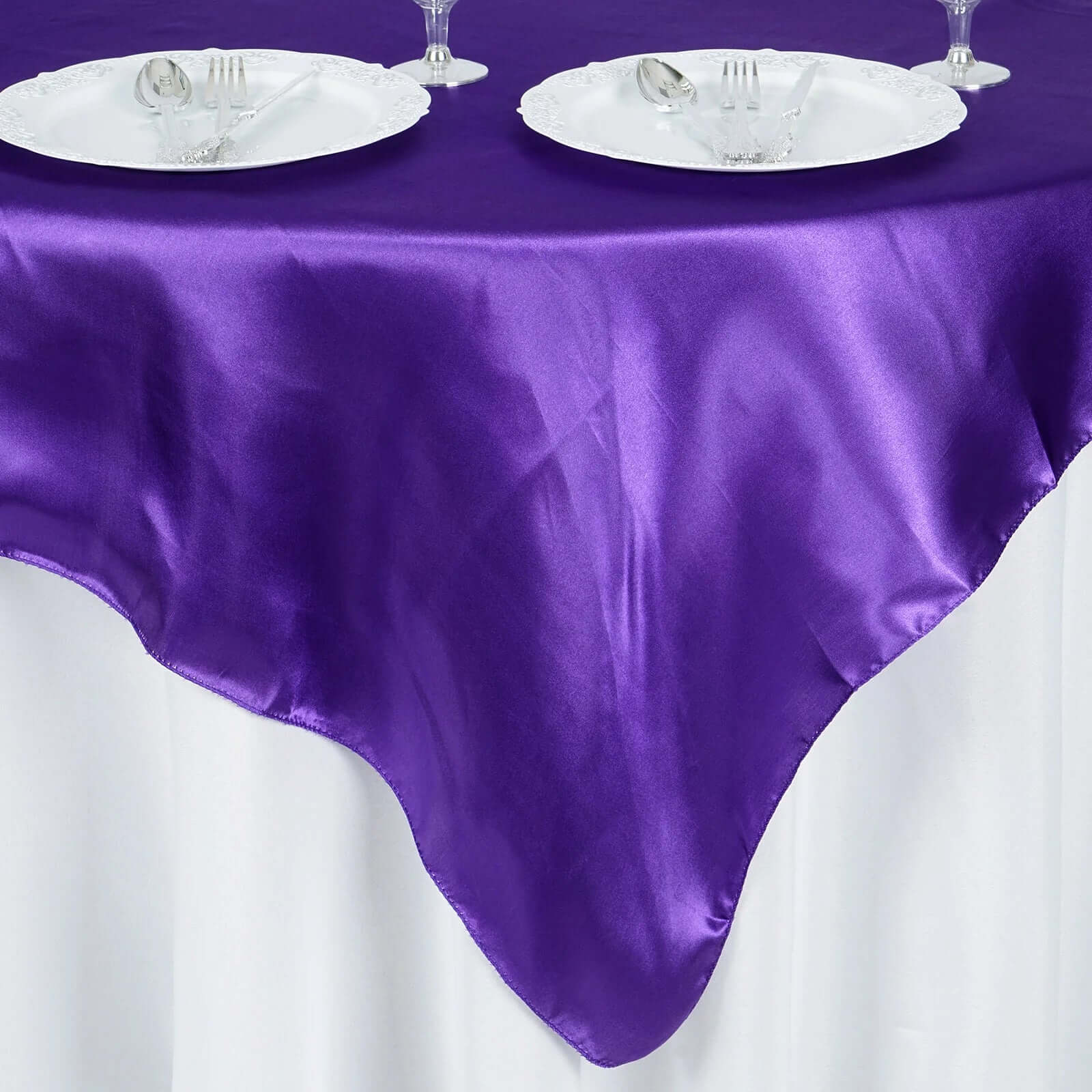 Exclusive Purple Satin 60x60 Square Table Overlay - Smooth & Silky Touch