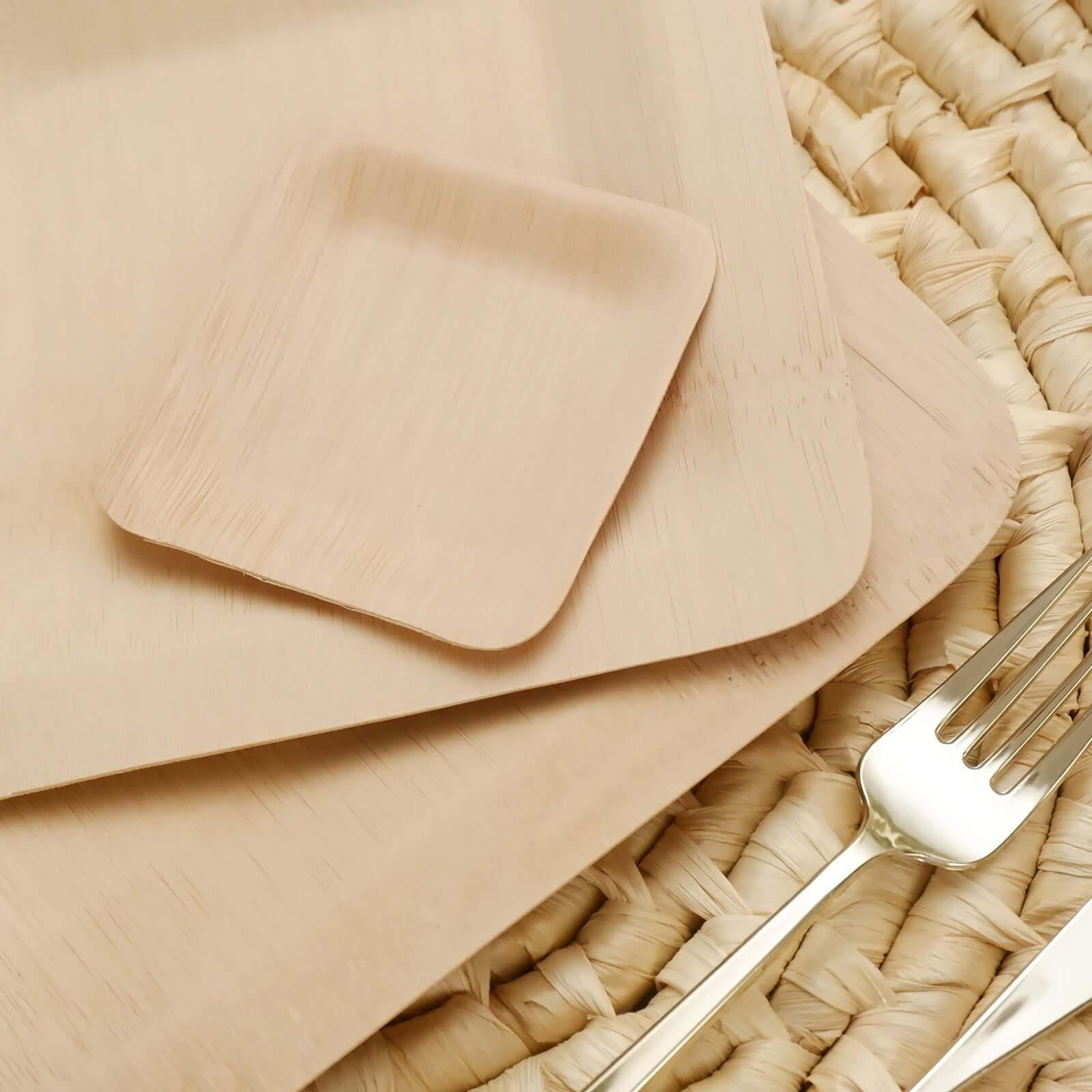 25-Piece Set of 3.5-Inch Natural Bamboo Square Disposable Dessert Plates for Farmhouse Events