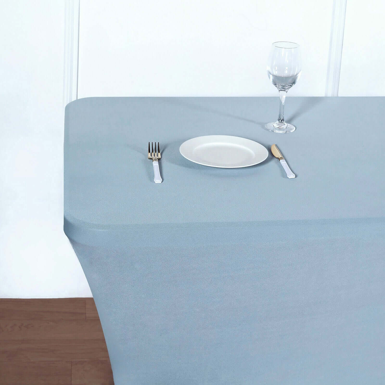 Durable 6ft Dusty Blue Stretch Spandex Rectangle Tablecloth for Events