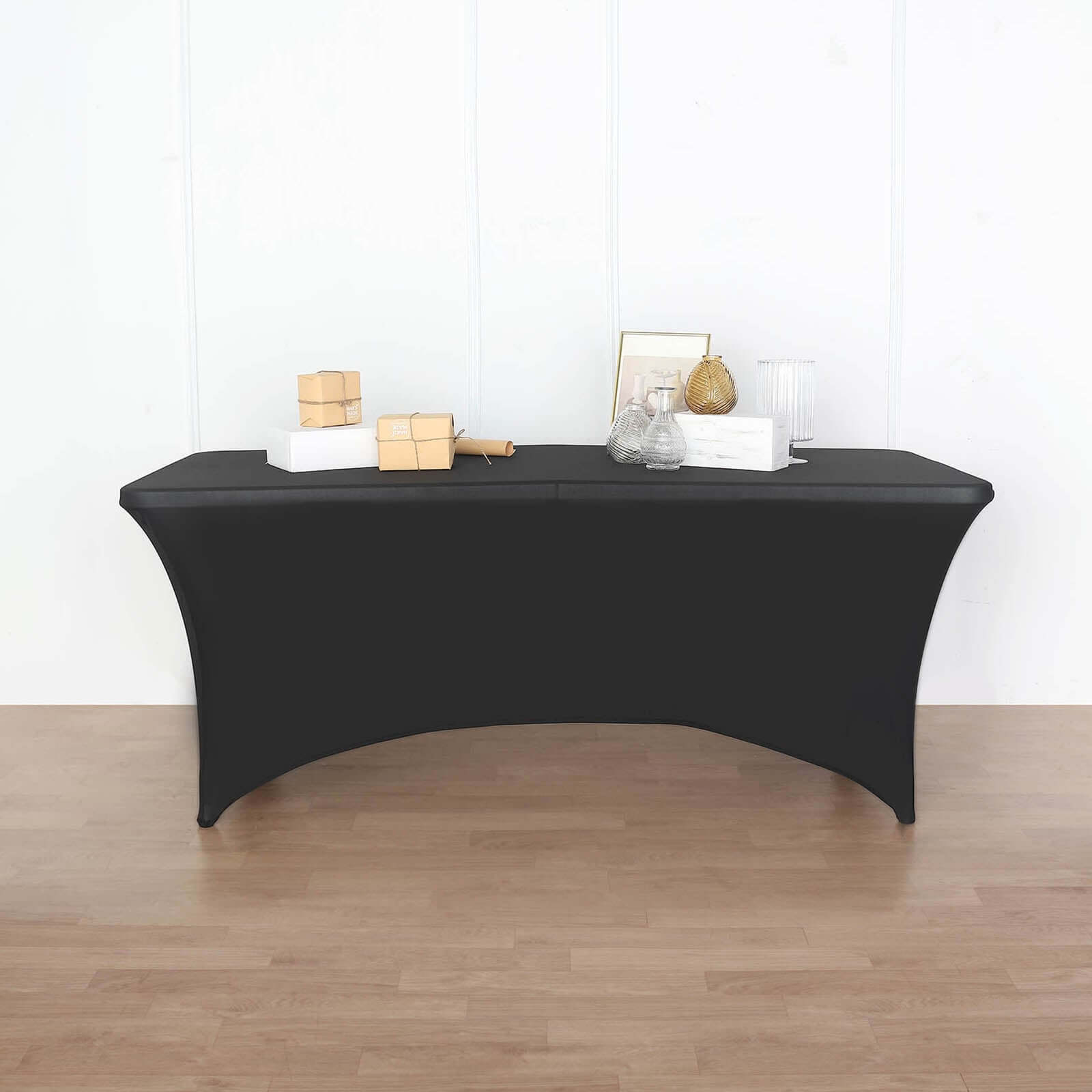 Black Stretch Spandex Table Cover for Events: Tailored Look with Curved Open Back