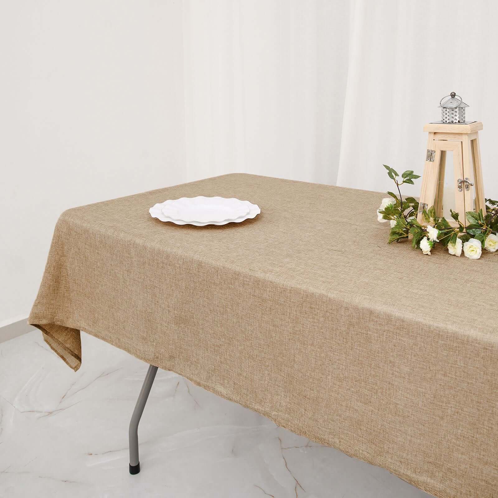 High - Quality Natural Faux Burlap Rectangle Tablecloth (54x96) for Rustic Events