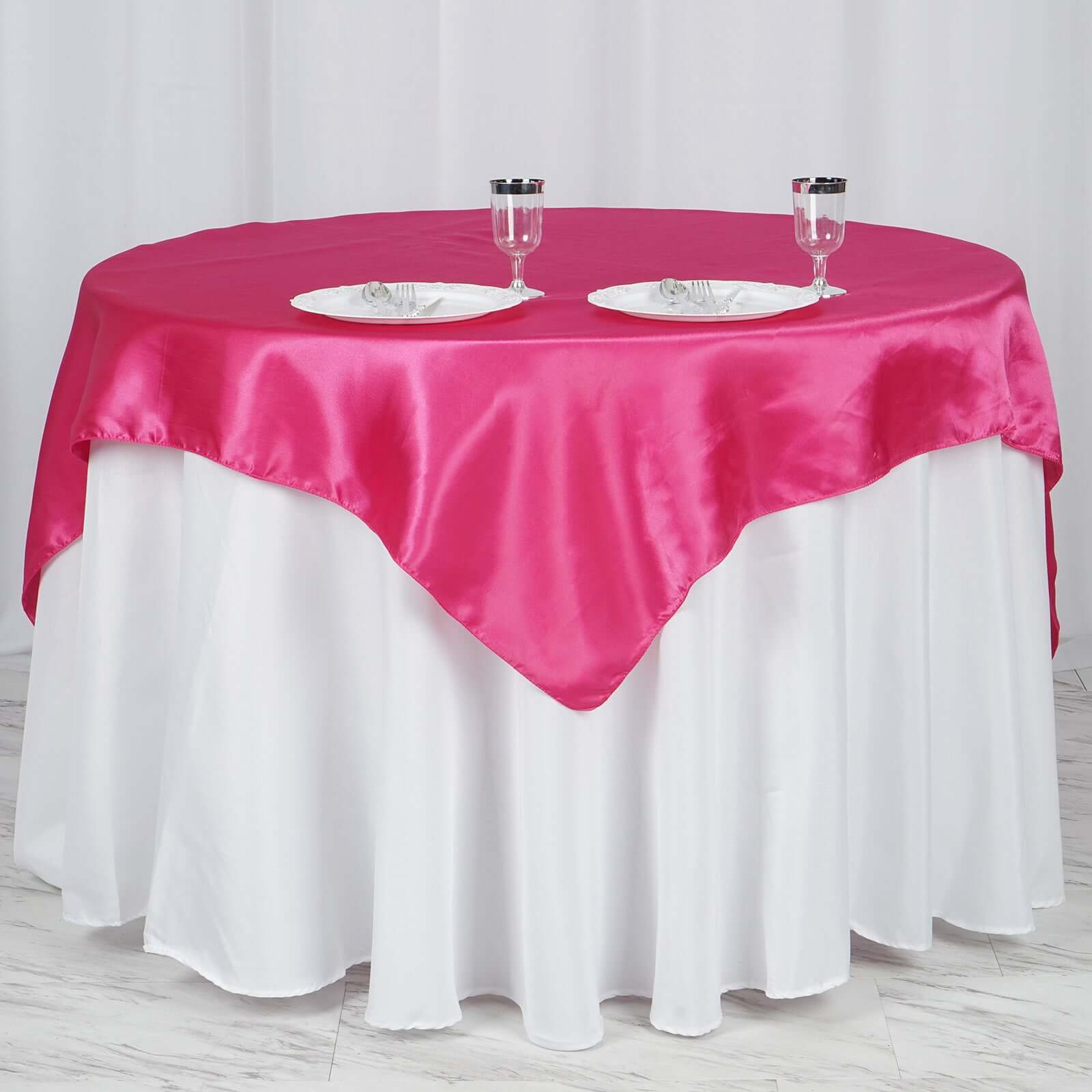 Fuchsia Satin 60x60 Square Table Overlay with Smooth Silky Touch