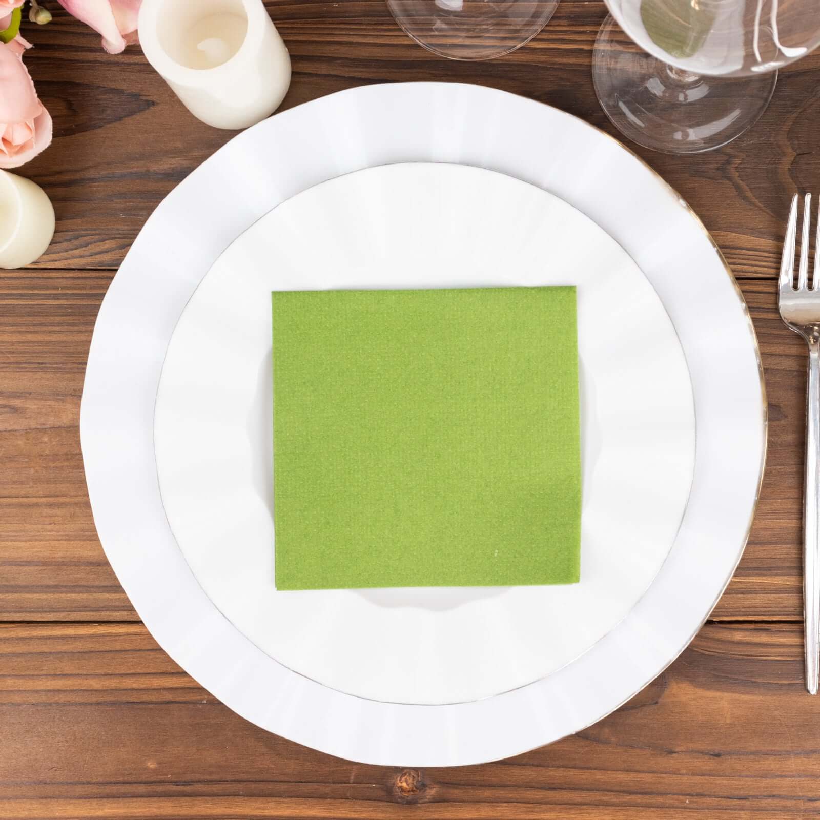 20-Piece Olive Green 5x5 Airlaid Linen-Like Highly Absorbent Napkins