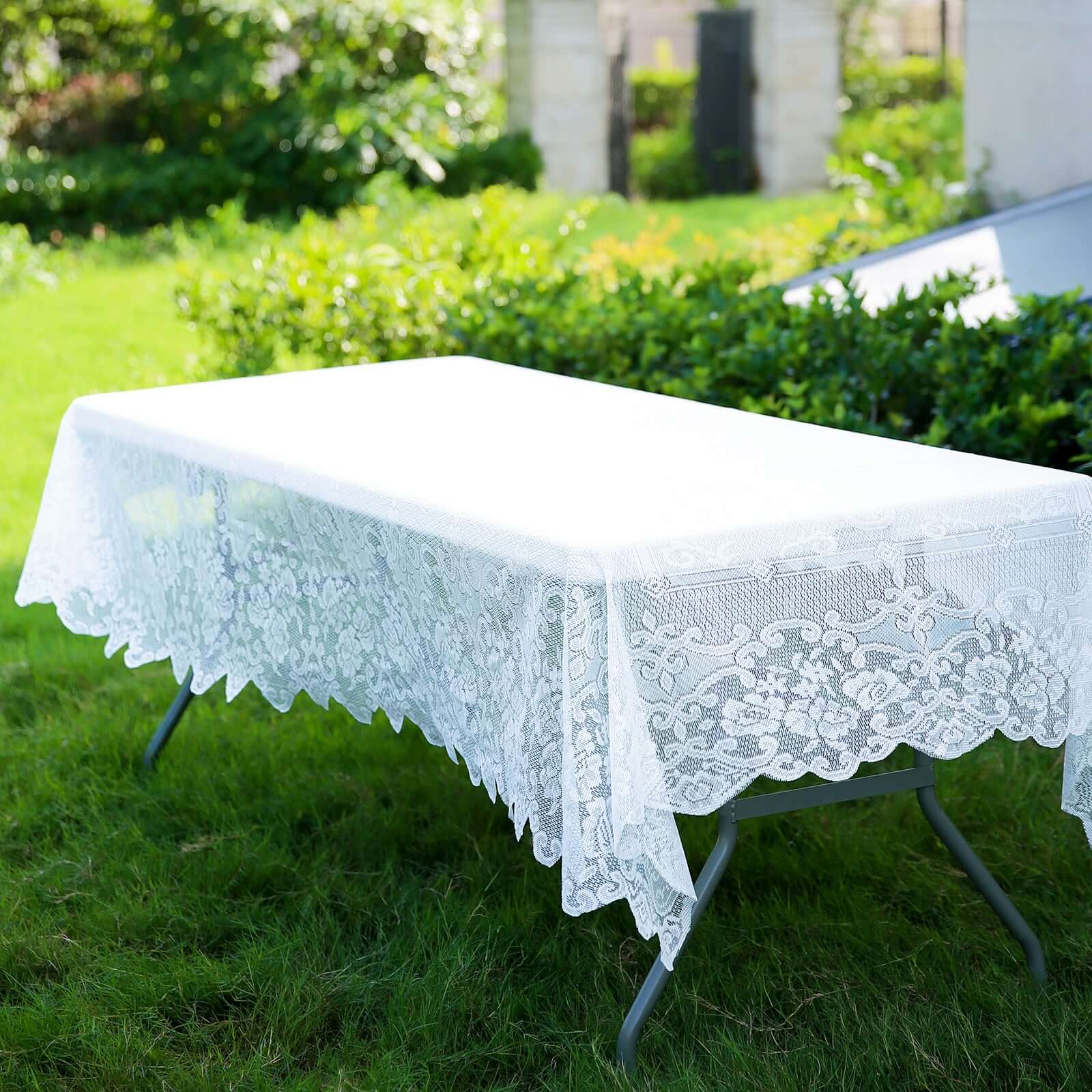 Premium White 60x126 Rectangular Lace Tablecloth for Elegant Occasions