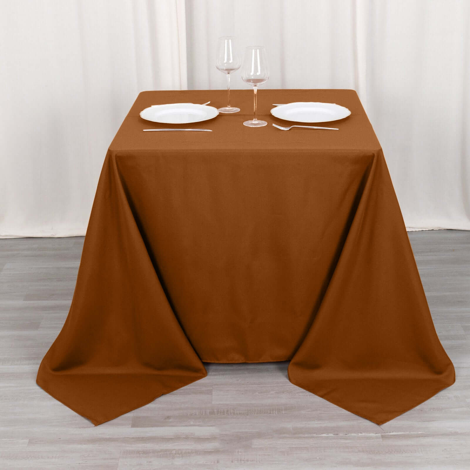 Durable & Wrinkle-Resistant Polyester Square Tablecloth in Cinnamon Brown, 90x90