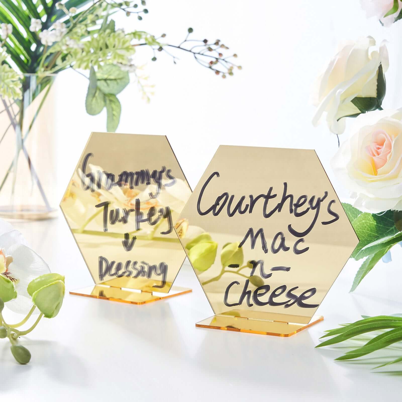 5-Pack Gold Acrylic Hexagon Table Sign Holders for Modern Event Centerpieces