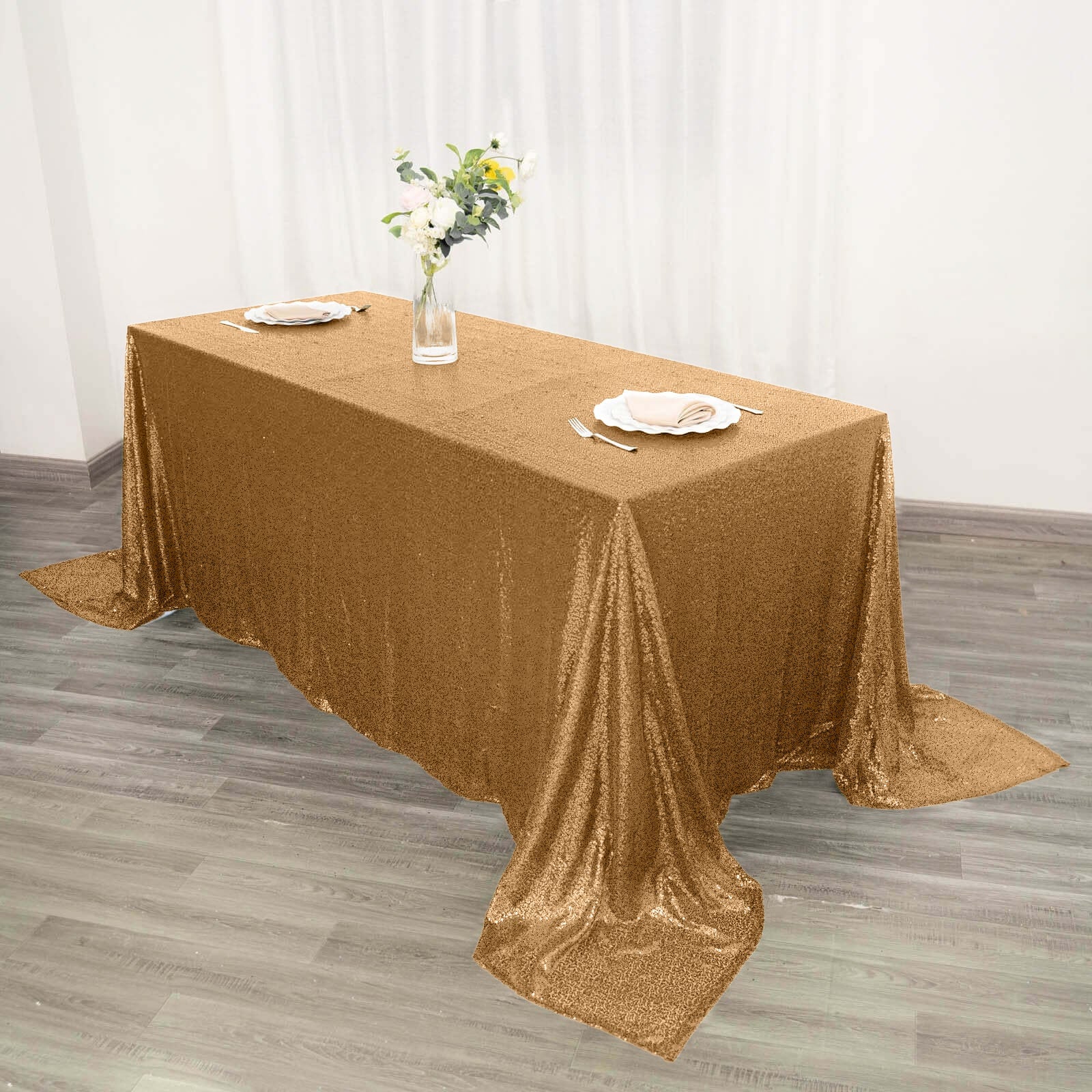 Gold Seamless Sparkly 90x132 Rectangle Sequin Tablecloth for Elegant Occasions