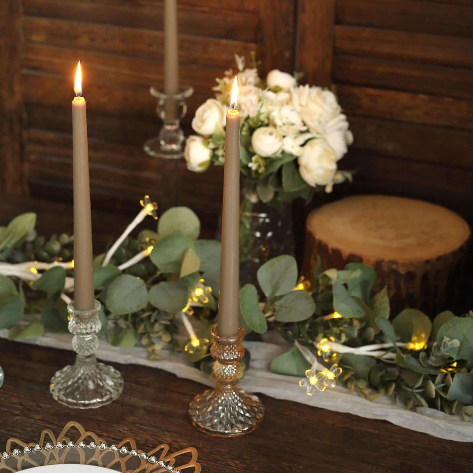 12-Piece Set of Premium Unscented Taupe Taper Candles, 10 Inches Tall
