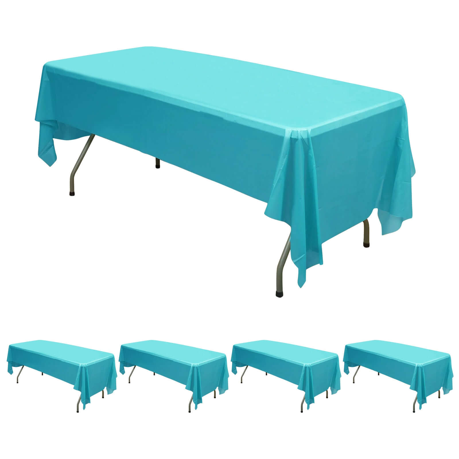 5-Pack Turquoise Rectangle Plastic Table Covers - Durable & Reusable PVC Disposable Covers for Gatherings