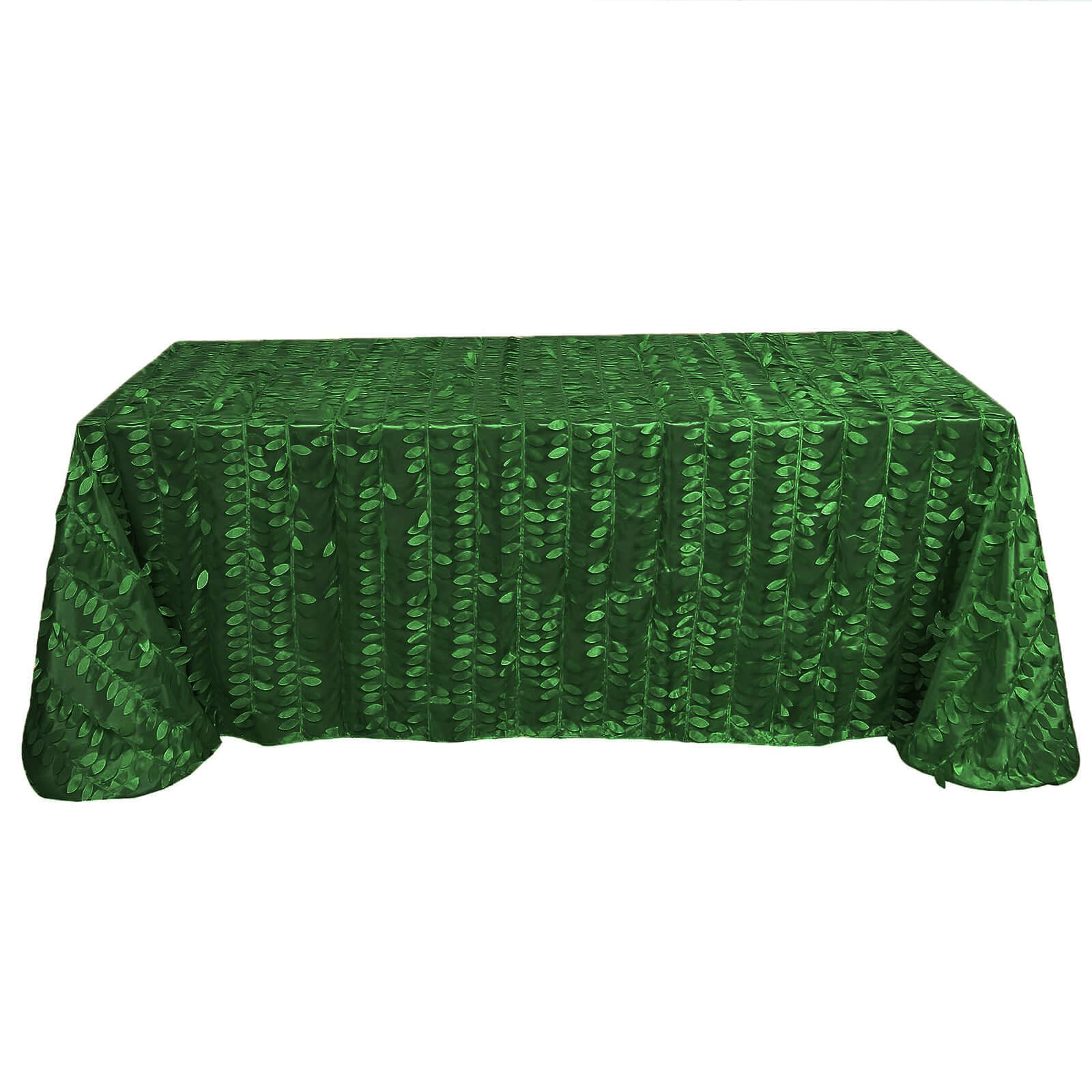 Exclusive Green Taffeta Rectangle Tablecloth with 3D Leaf Petal Design
