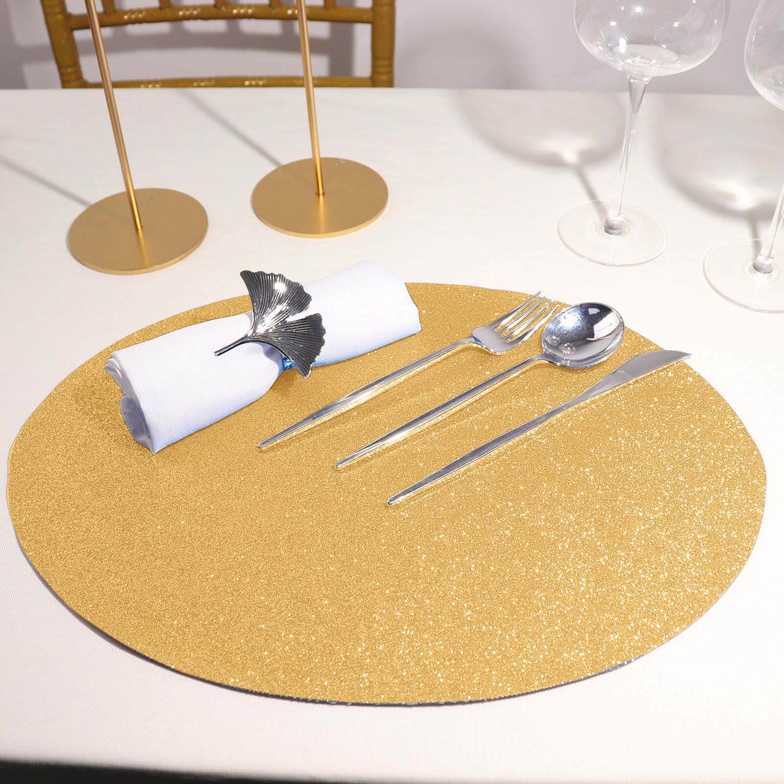 Hot Sale! 6-Piece Set of Champagne-Colored Glittery Oval Non-Slip Vinyl Placemats for Table Decor