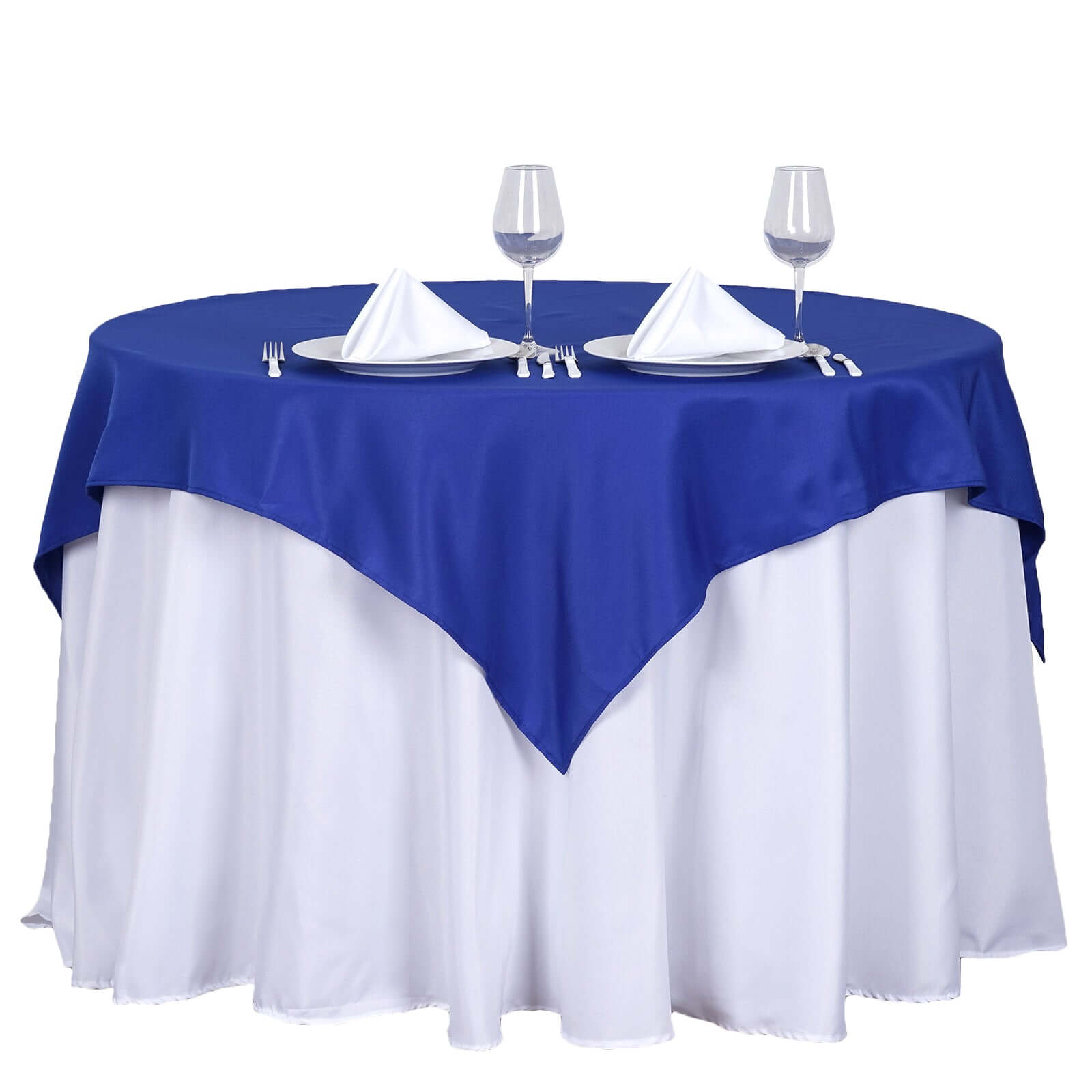 Wrinkle-Resistant & Durable Royal Blue 54x54 Polyester Square Table Overlay