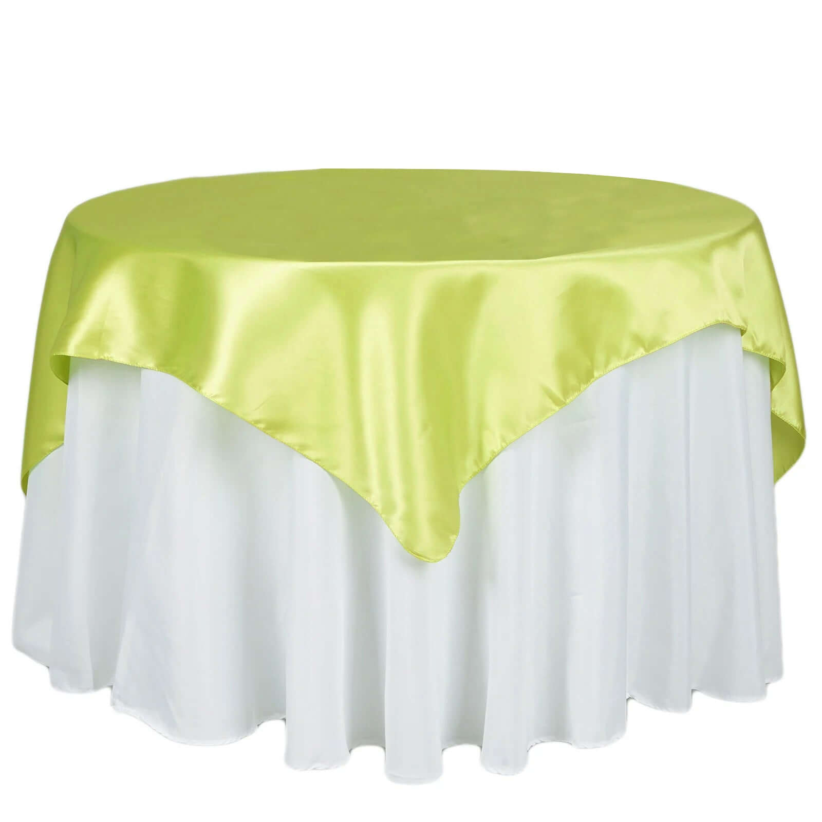 Hot Sale! 72x72 Apple Green Satin Square Table Overlay with Smooth Finish