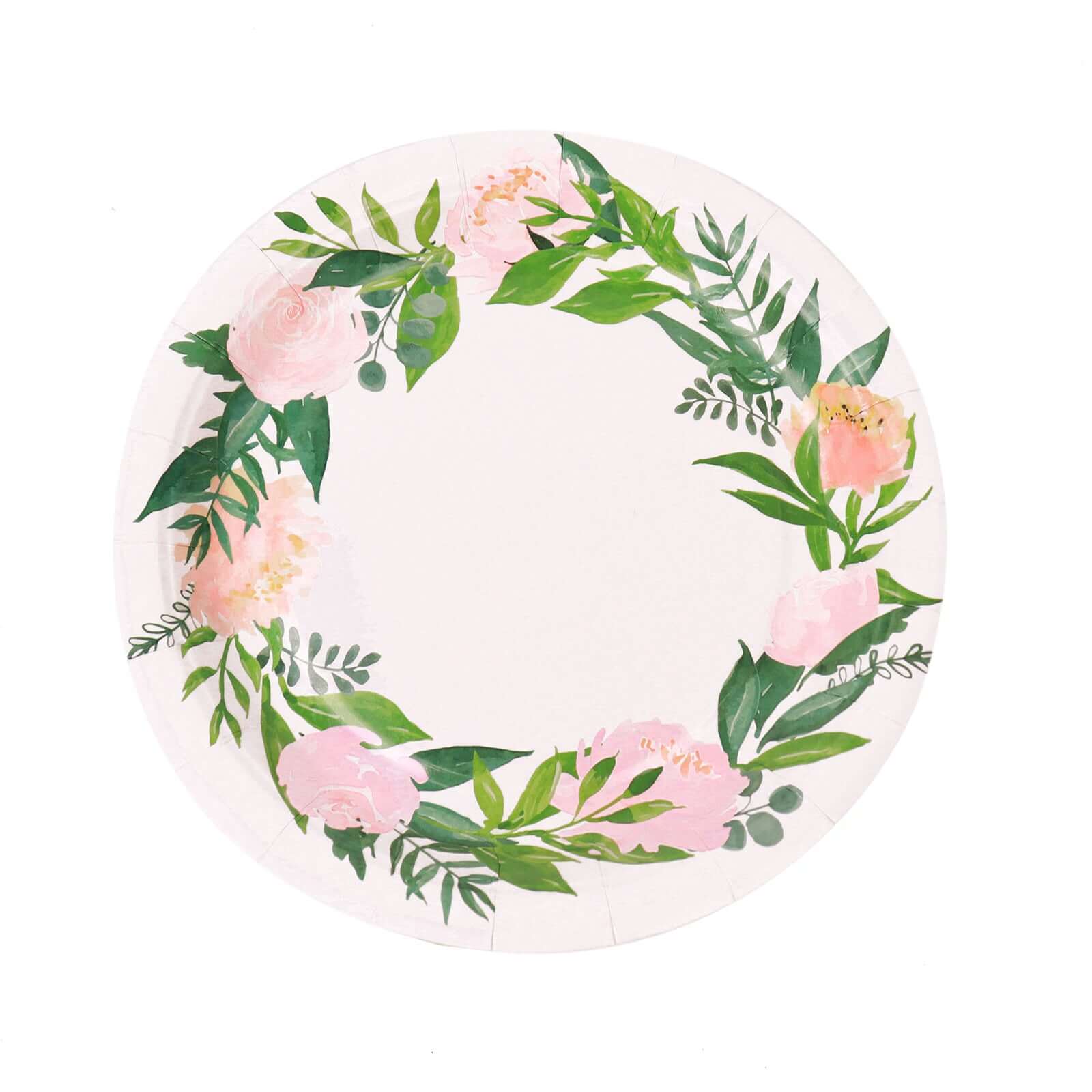 Hot Deal! 25-Pack 7" White Disposable Dessert Plates with Rose/Peony Wreath for Special Events