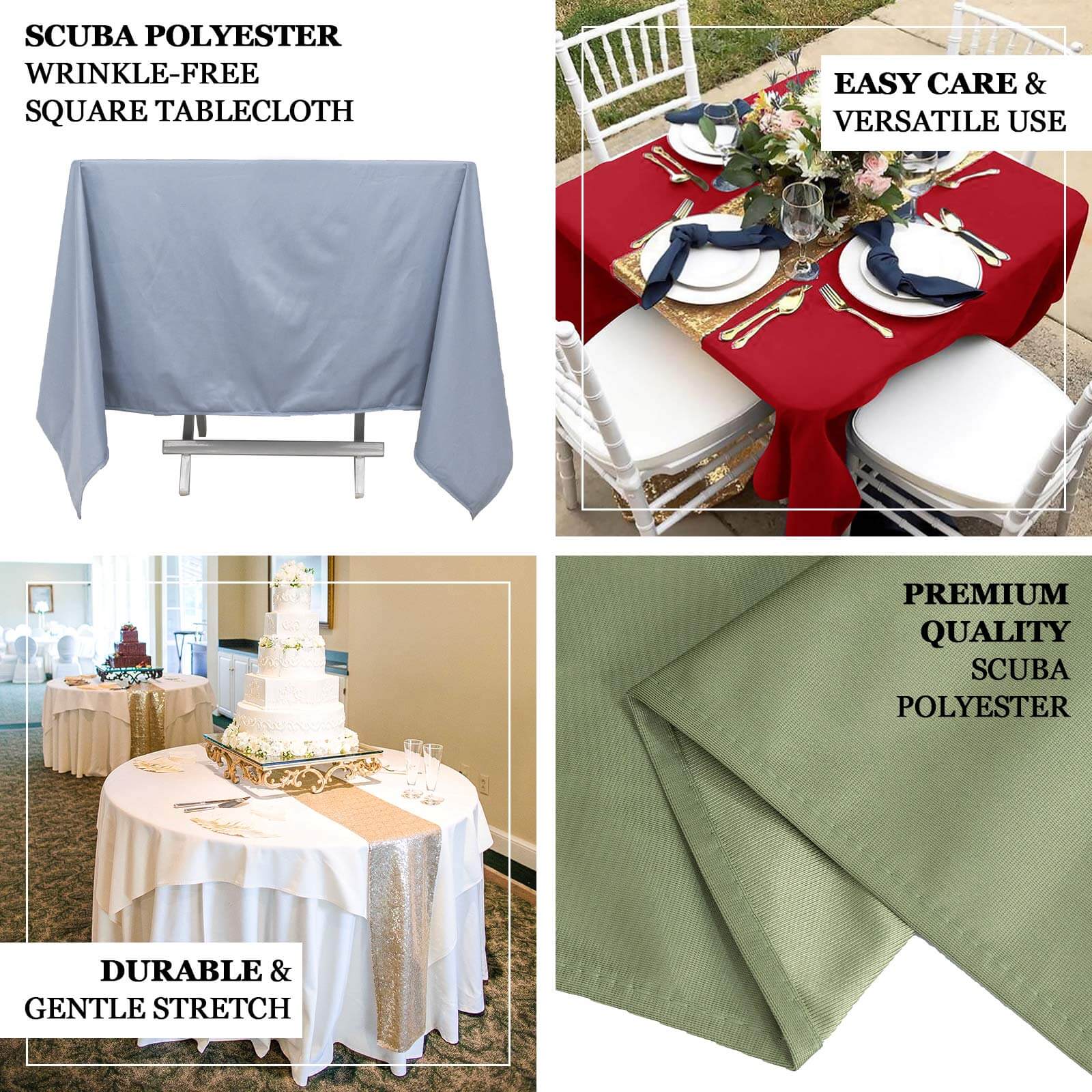 Premium White 70x70 Scuba Polyester Tablecloth - Wrinkle & Stain Free for Weddings & Banquets