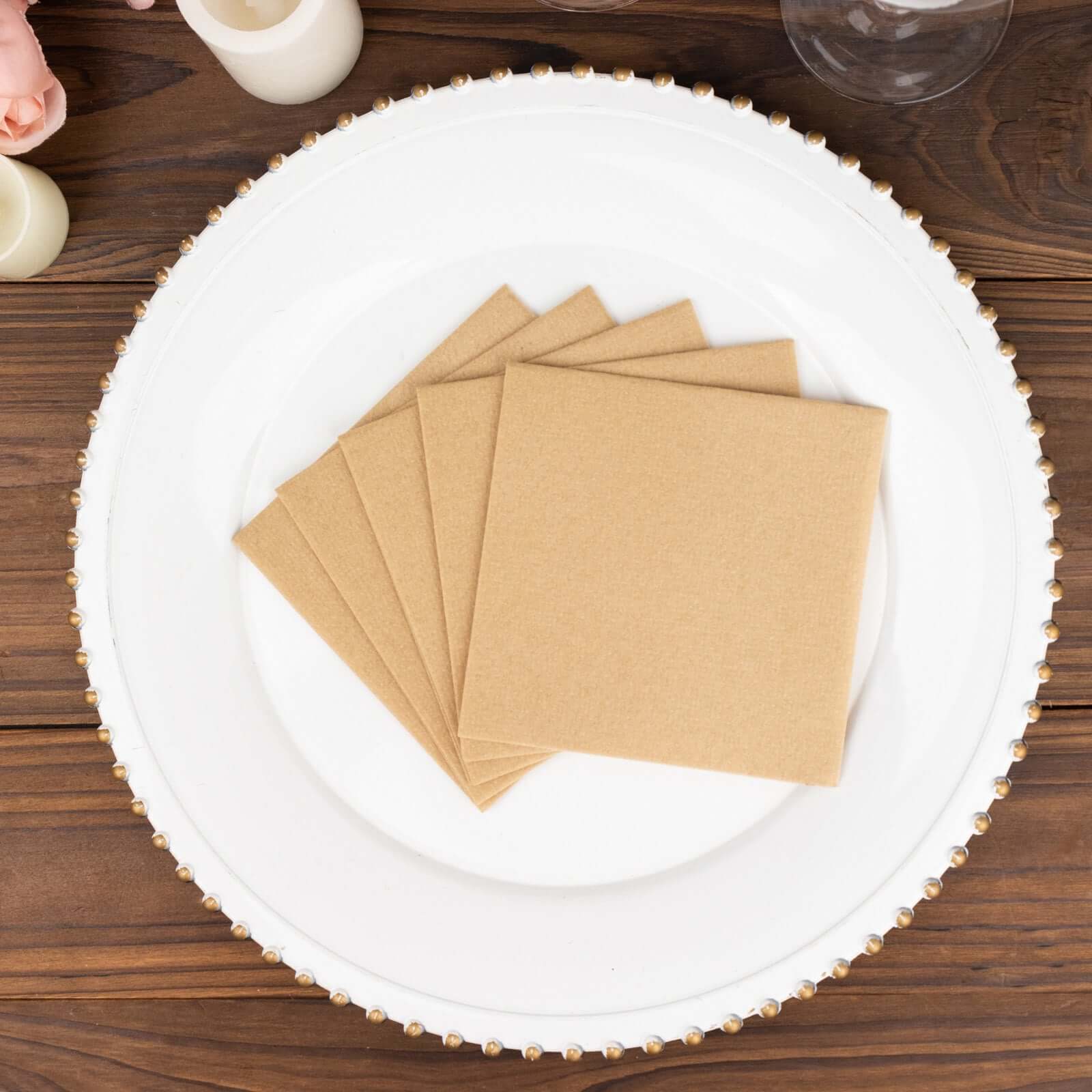 20-Piece Set of 5x5 Natural Linen-Look Highly Absorbent Airlaid Napkins