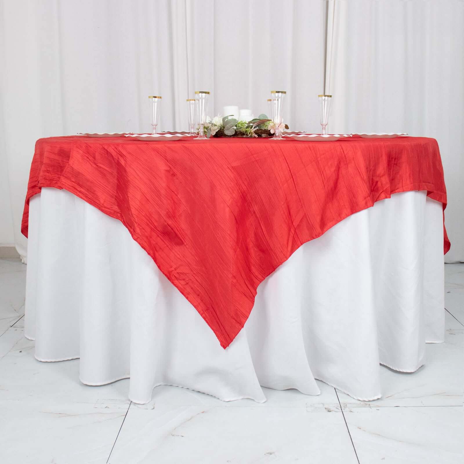 Hot Deal! Red Crinkle Taffeta 72x72 Square Table Overlay