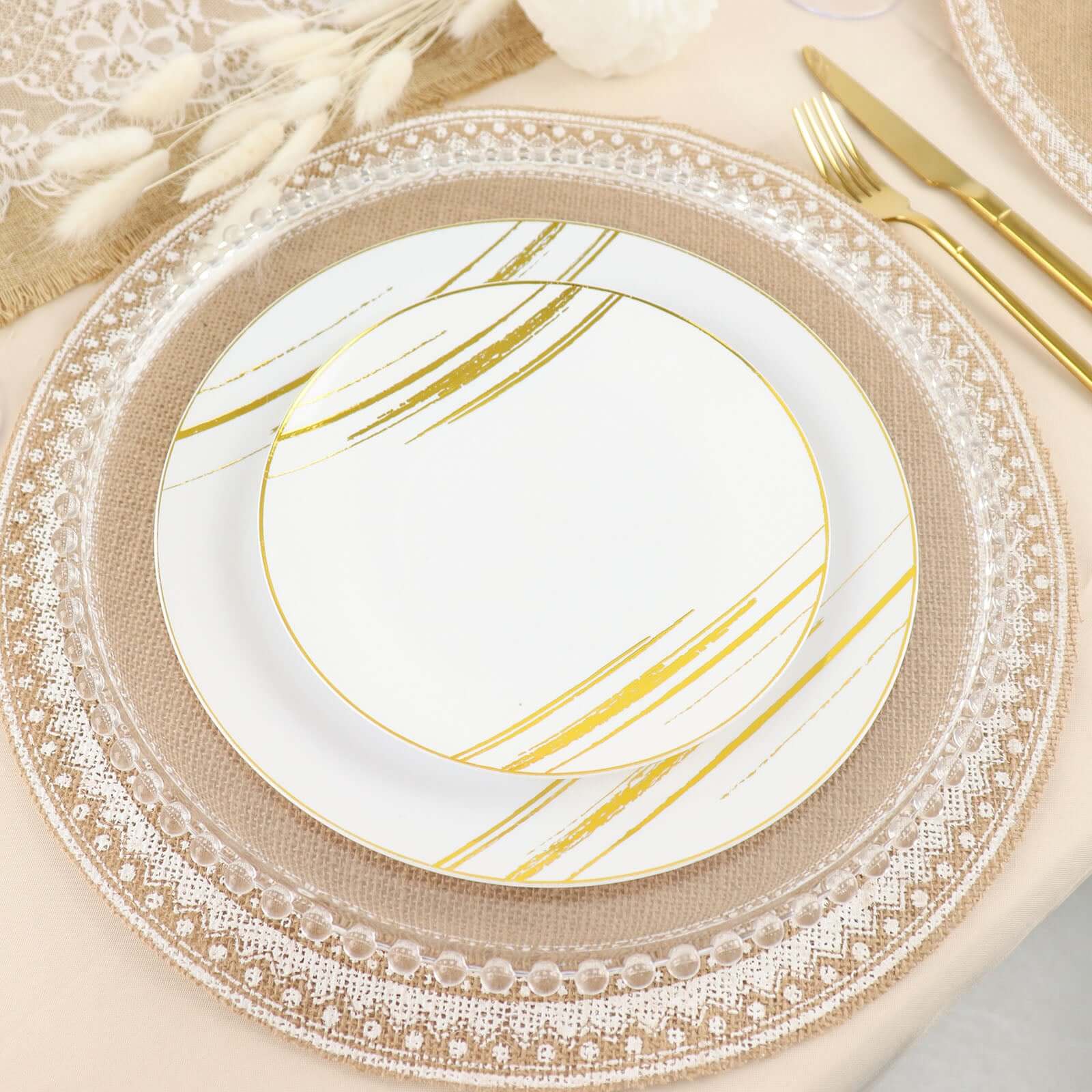 4-Pack Round Braided Placemats in Natural Jute and White - Ideal Rustic Table Mats 15 Inches