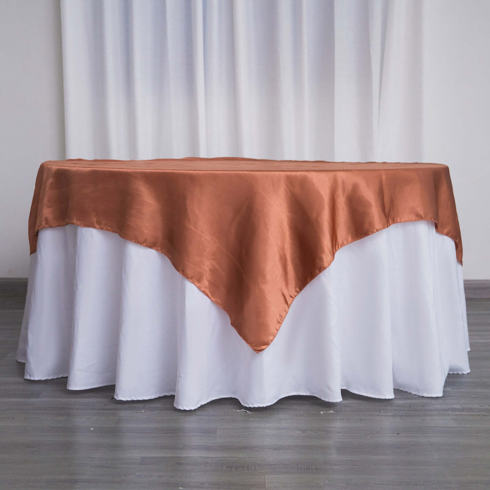 Hot Sale! 60x60 Satin Square Table Overlay in Terracotta (Rust) with Smooth Silky Touch