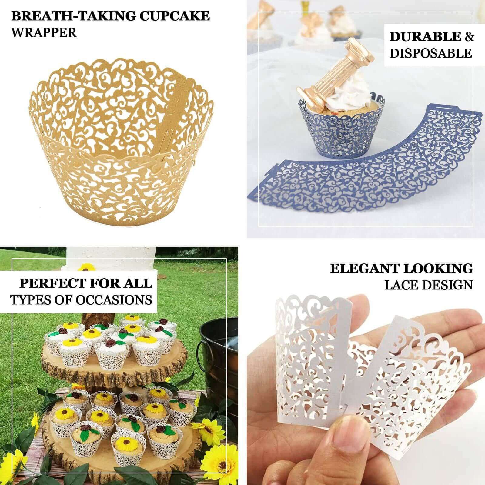 25-Pack Premium Black Lace Laser-Cut Paper Cupcake Wrappers - Ideal for Events