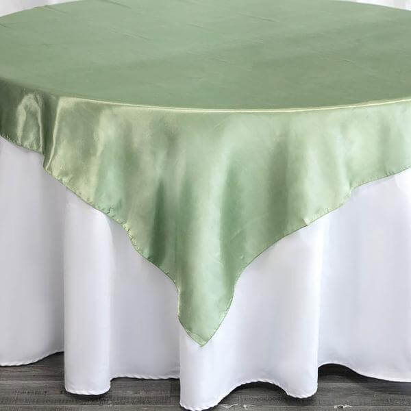 Hot! Sage Green Satin 60x60 Square Table Overlay - Smooth & Silky Table Cover