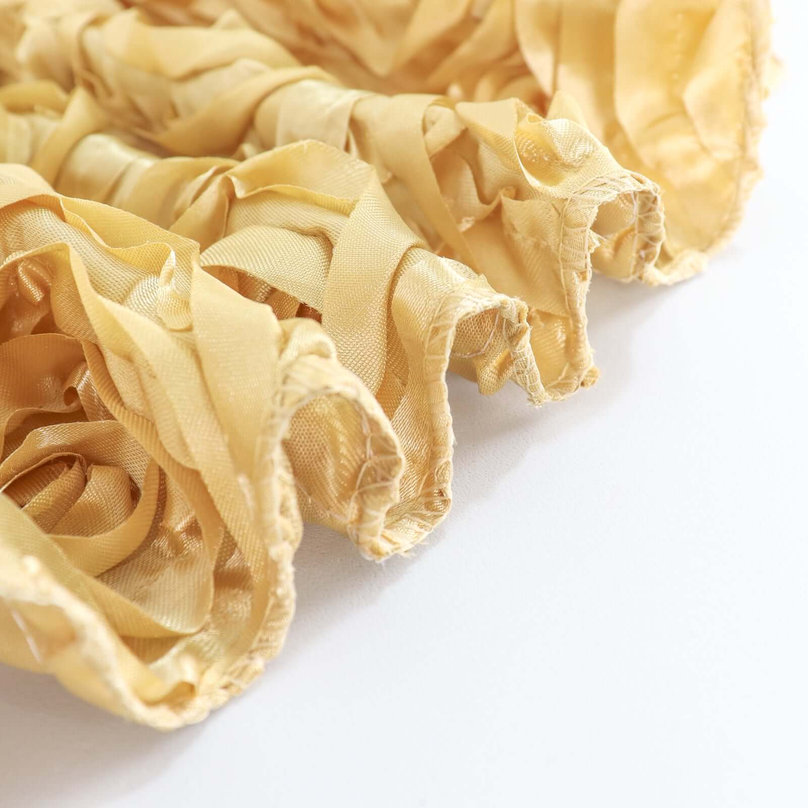 Champagne Satin 90x132 Rectangle Tablecloth with Stunning 3D Rosette Design